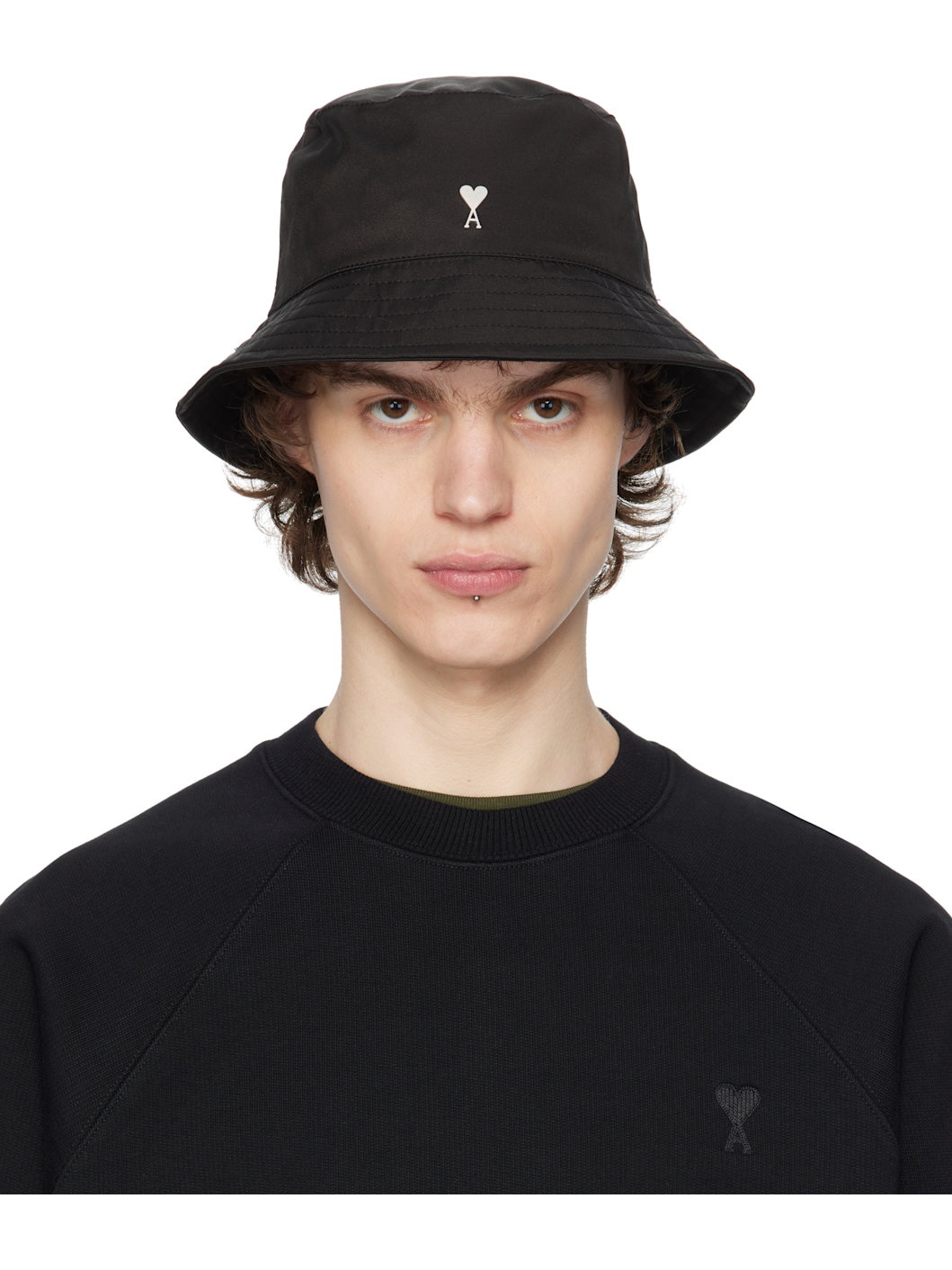 Black Twill Ami de Coeur Stud Bucket Hat - 1