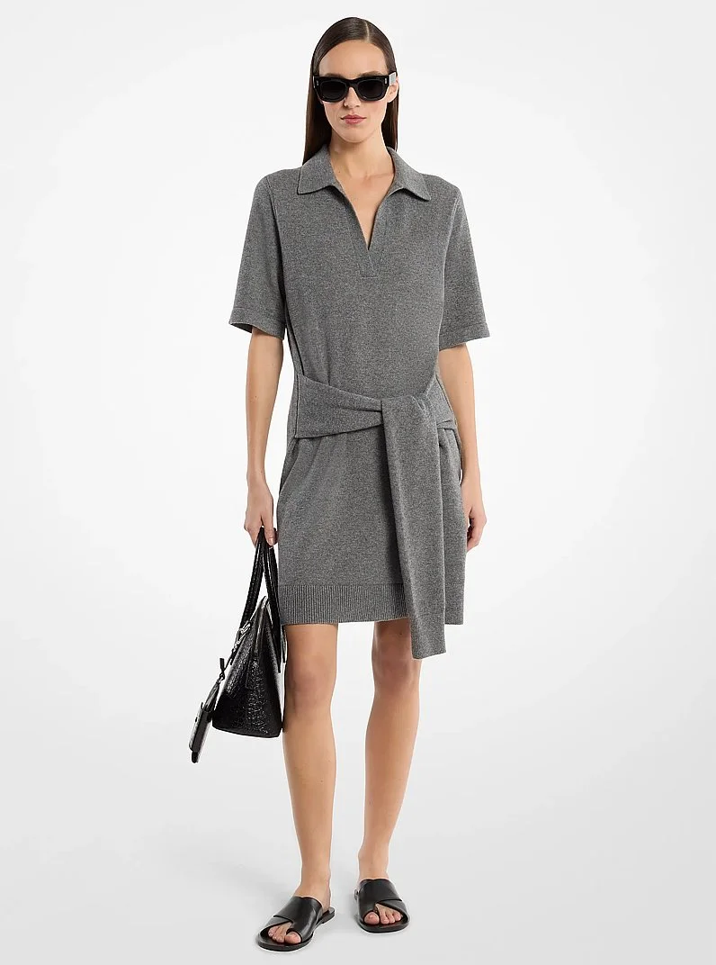 Cashmere Tie-Front Polo Dress - 1
