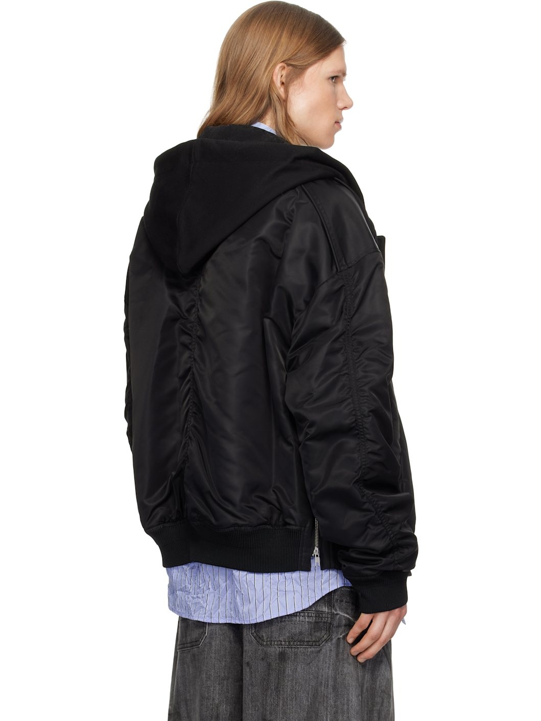 Juun. J Black Hood Detachable MA-1 Bomber Jacket - 3