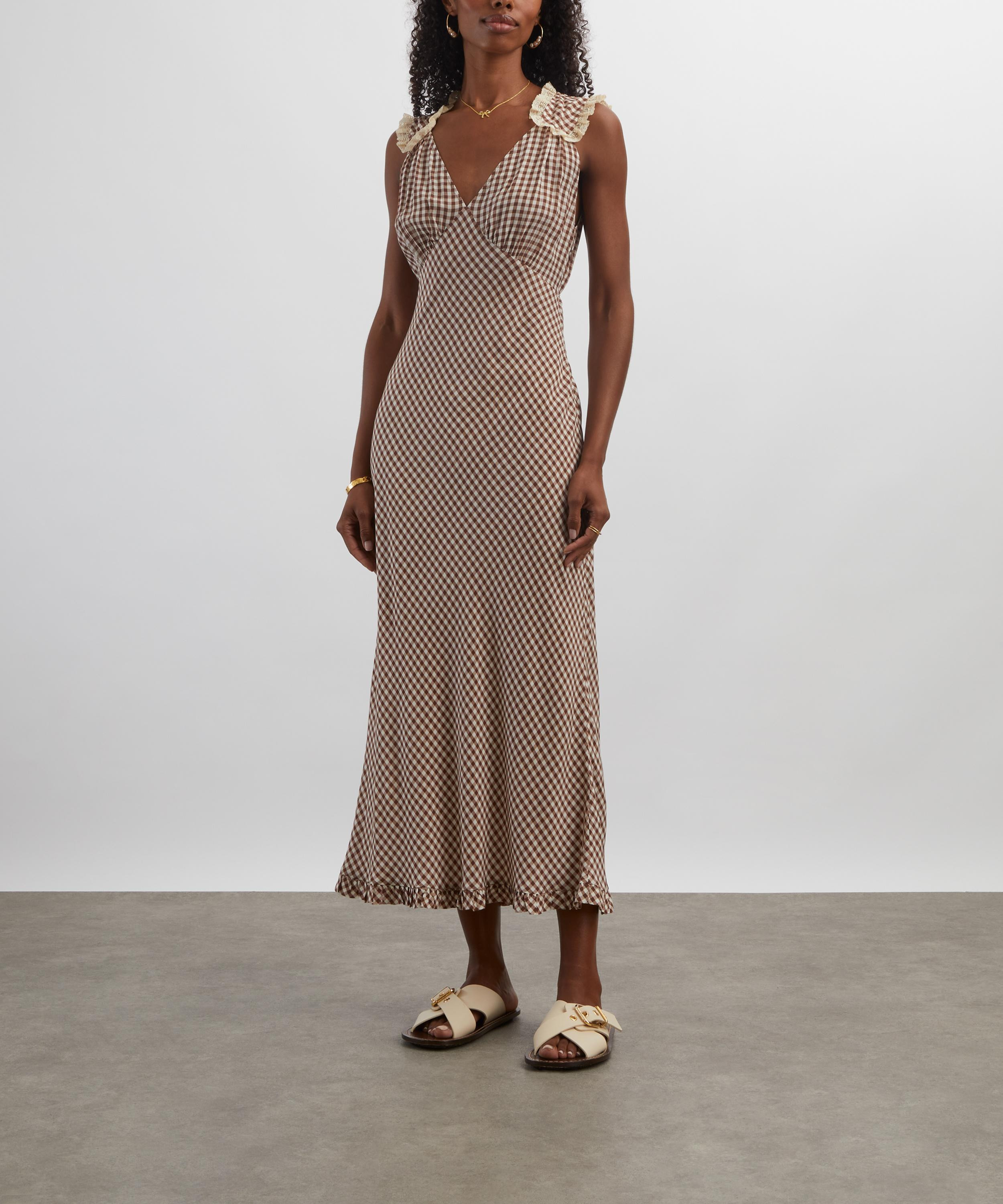 Chessie French Check Brown Midi Dress - 3
