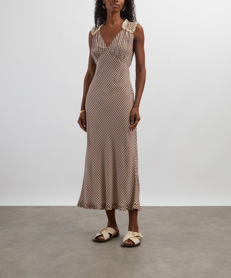 RIXO Chessie French Check Brown Midi Dress outlook