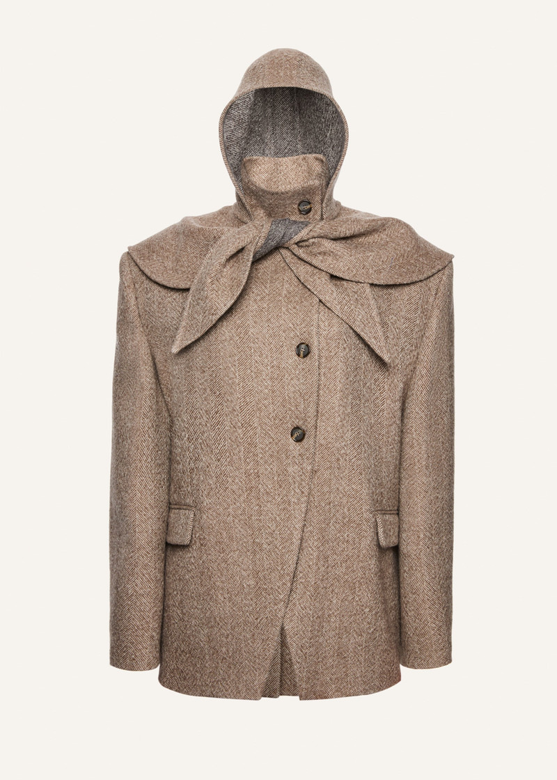 Wool cape hooded blazer in chestnut 1