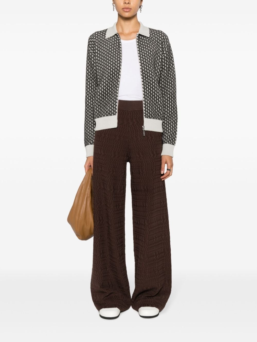 patterned-jacquard cotton flared trousers - 2