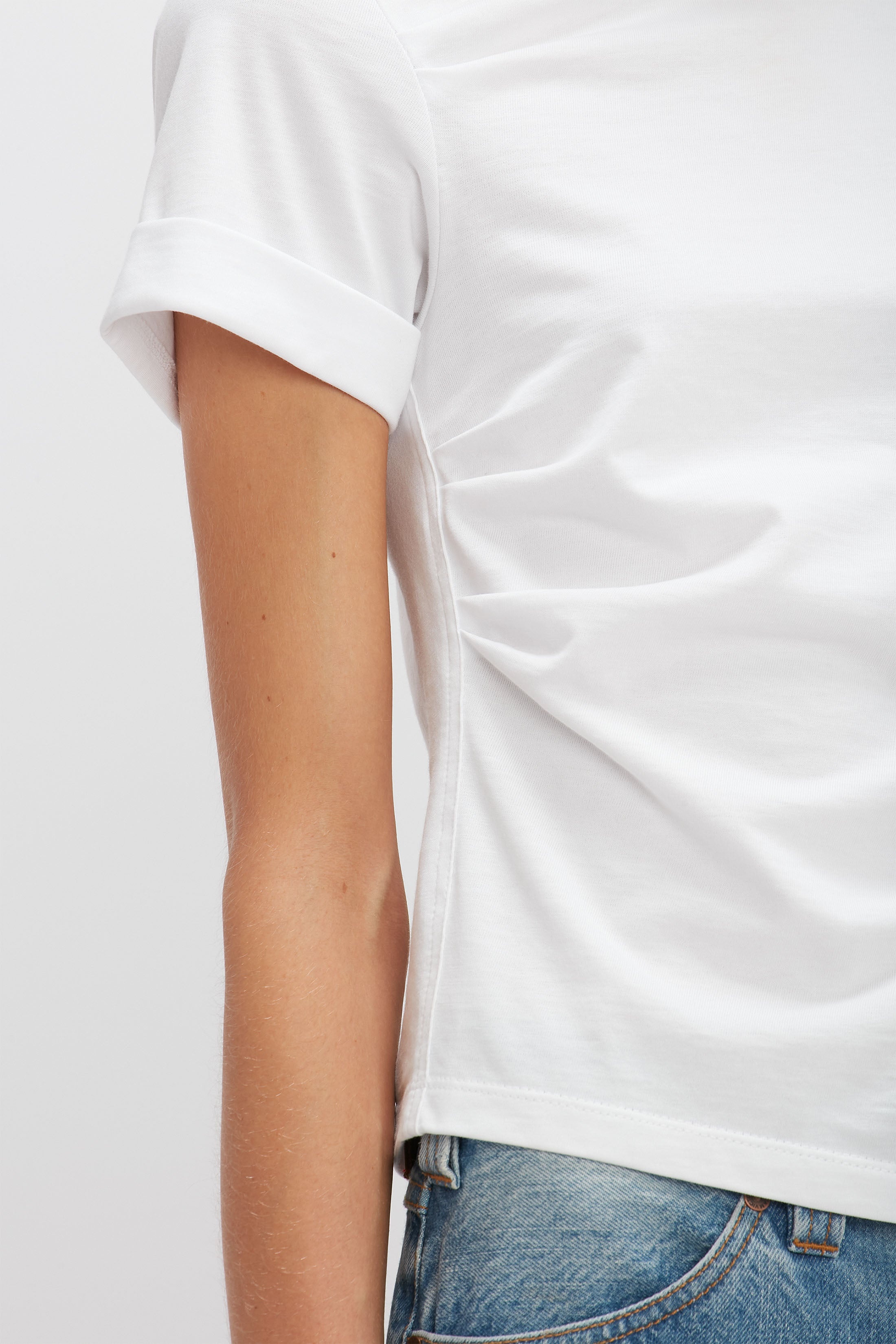 Drape Detail Cropped T-shirt in White - 5