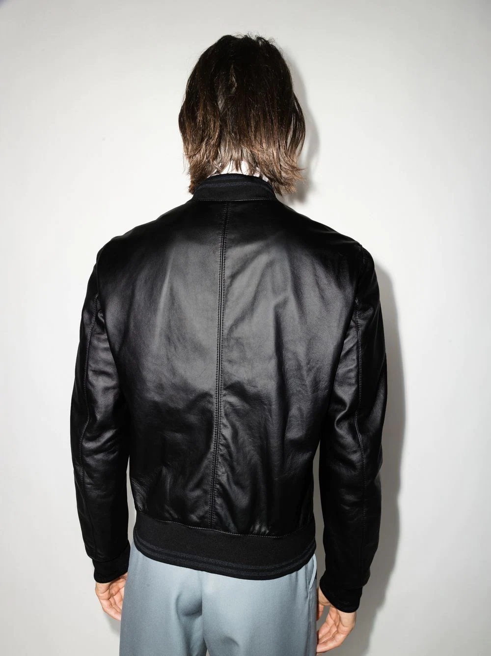 logo-plaque leather bomber jacket - 3