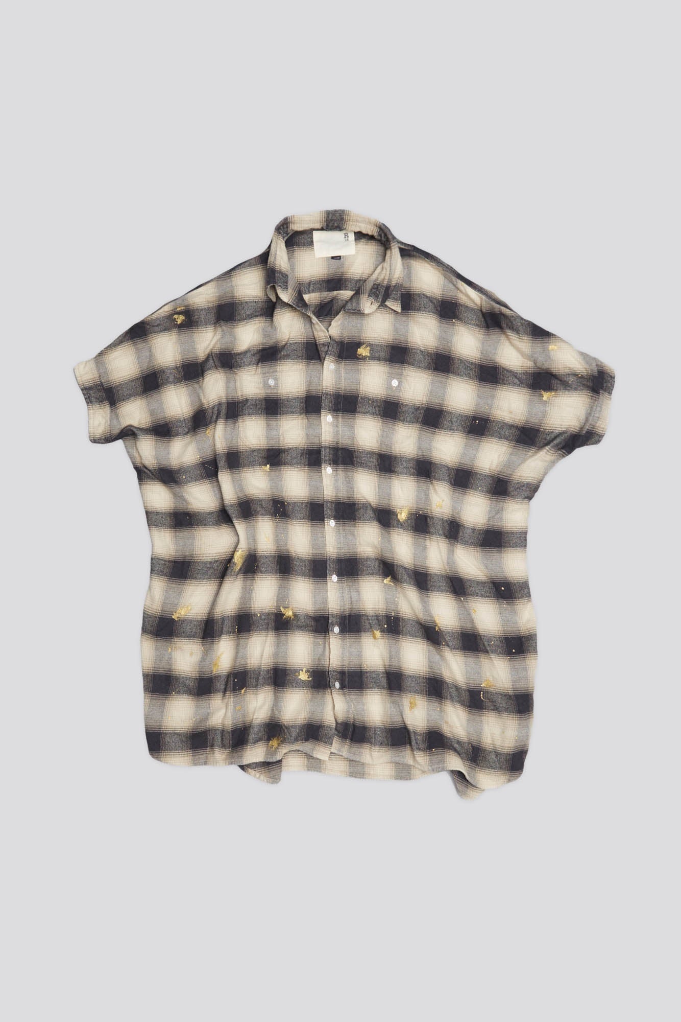 OVERSIZED RELAXED SHIRTDRESS - SPLATTERED ECRU PLAID 1