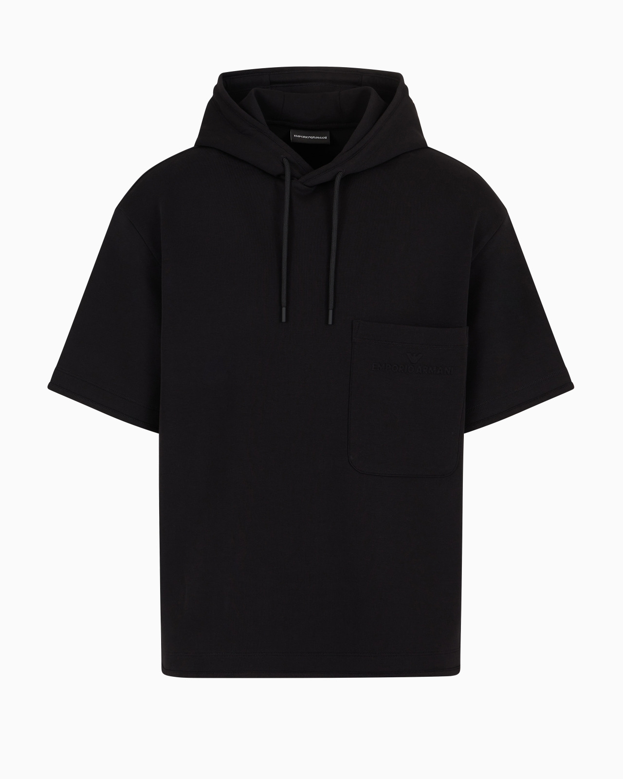 Short-sleeved double-jersey hooded sweatshirt with a patch pocket - 1