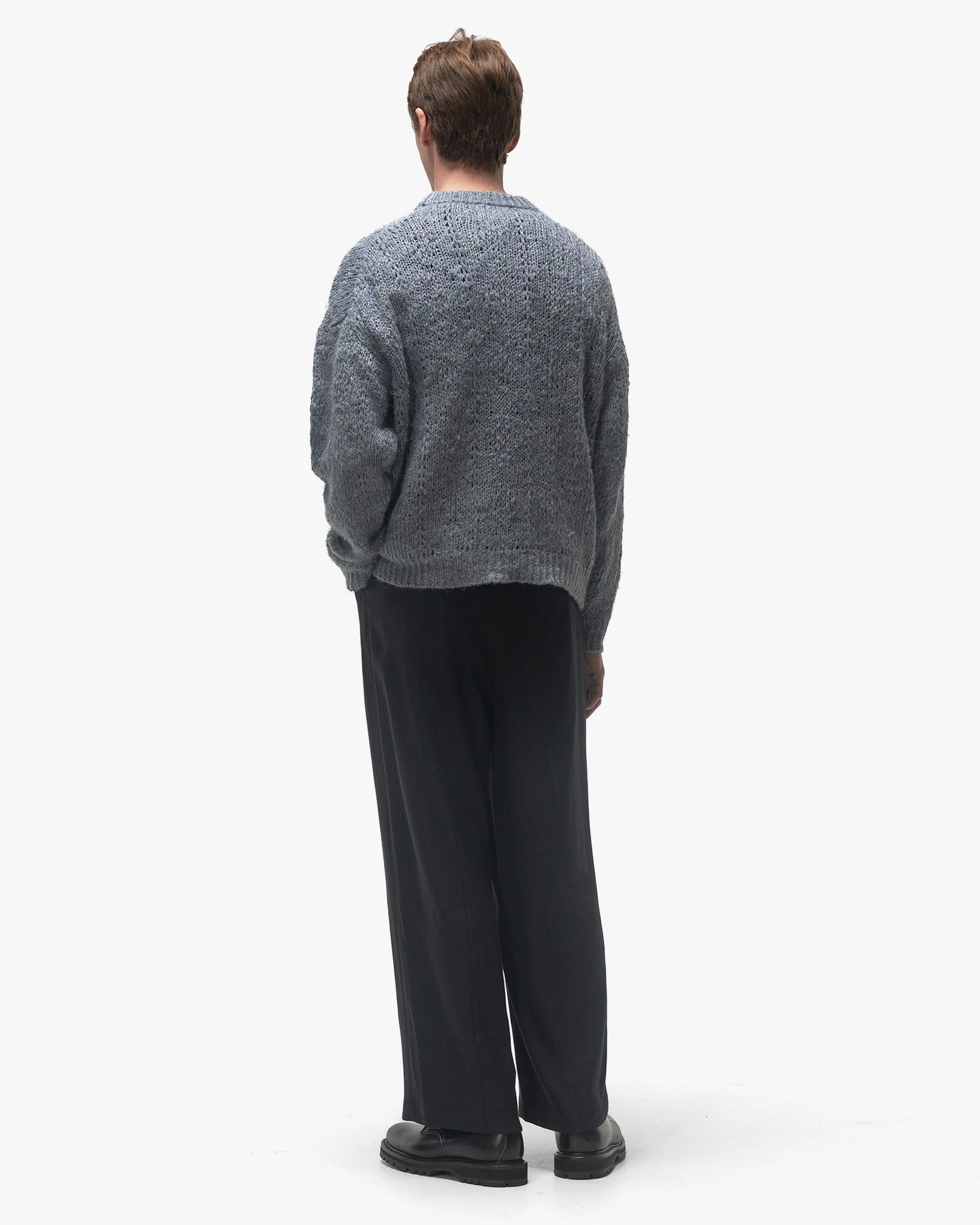 Silk Linen Crewneck Sweater Blue - 3
