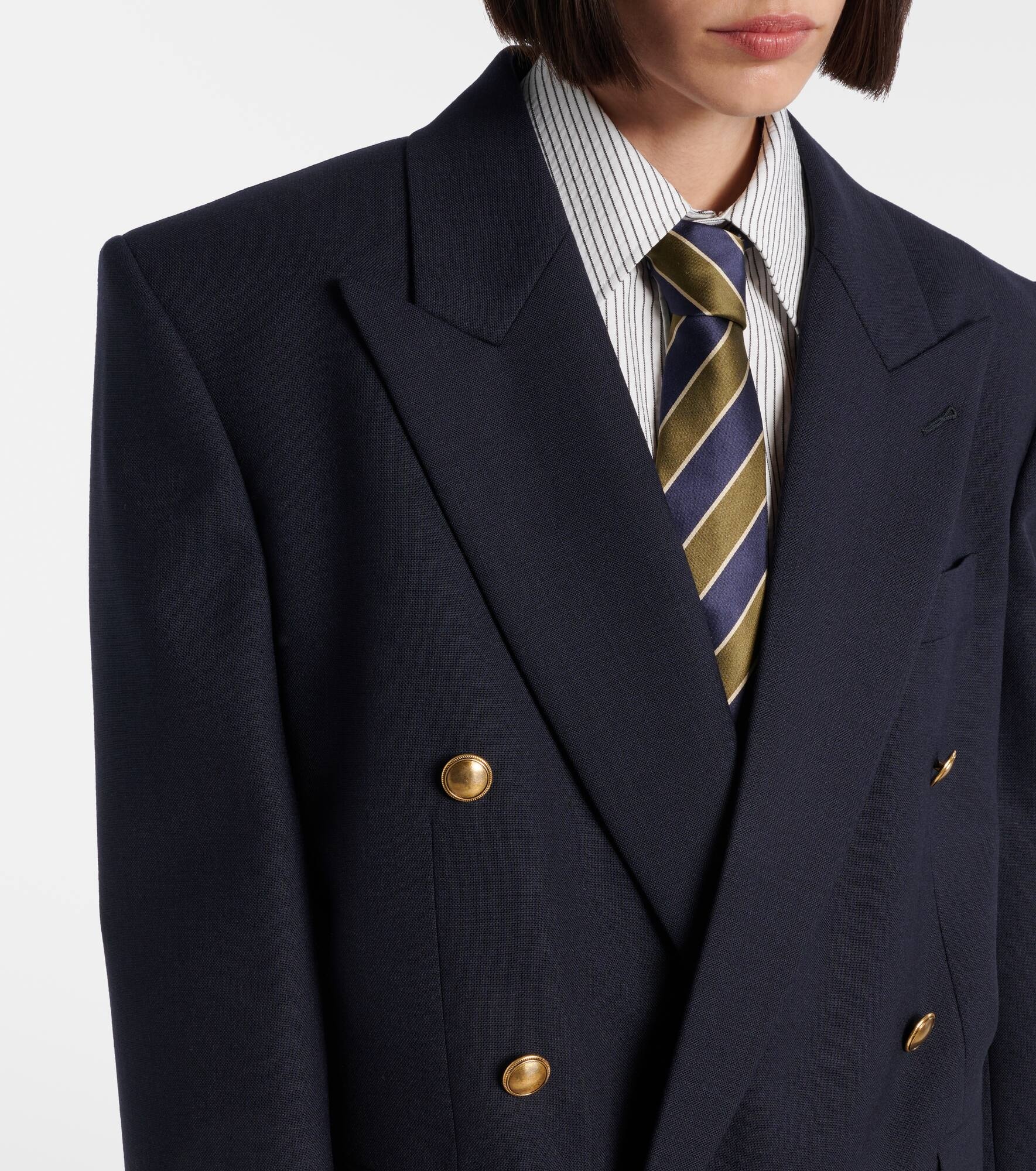 Double-breasted wool chiné blazer - 4