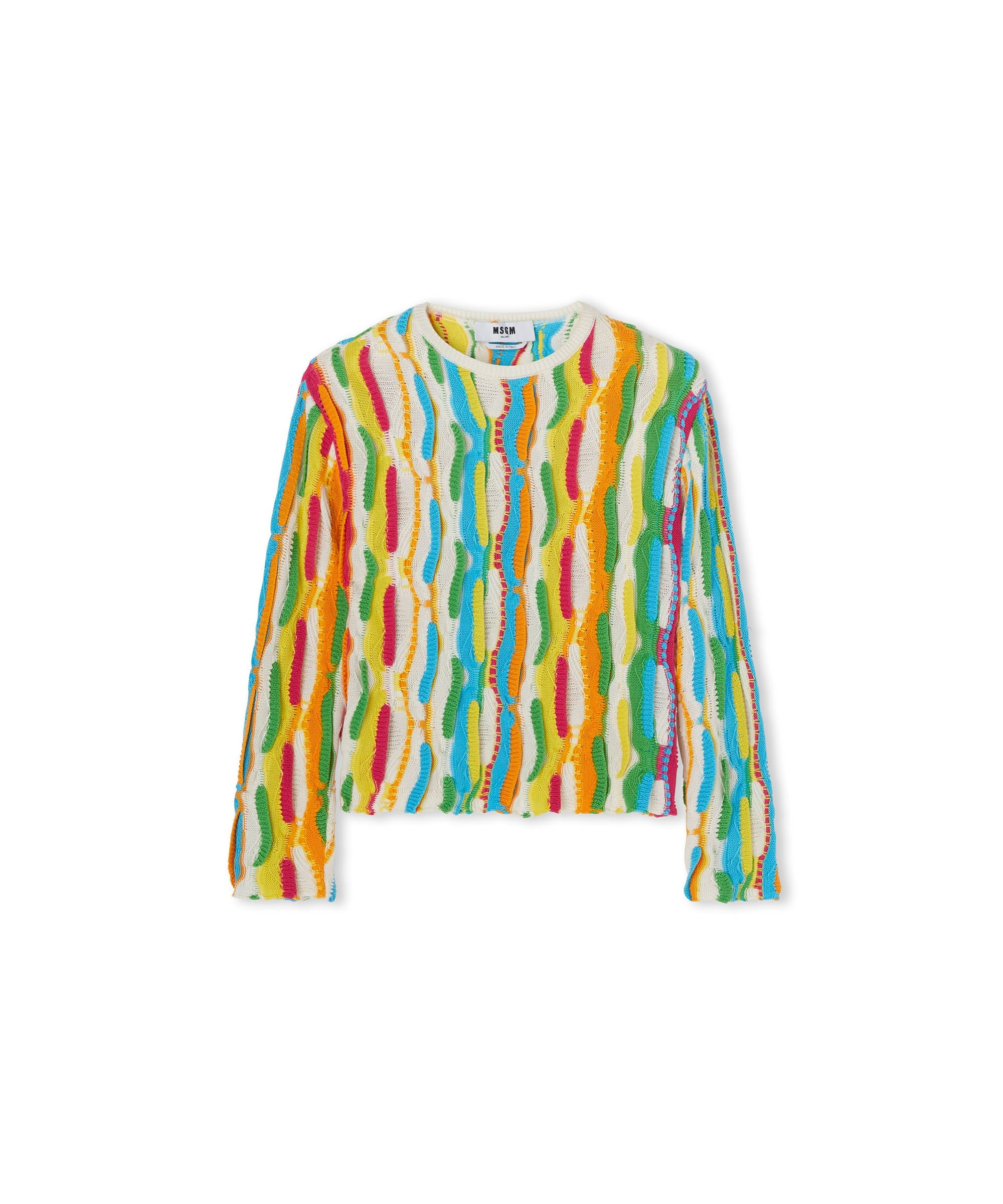 Cotton knit crewneck sweater with multicolor ruffles - 3