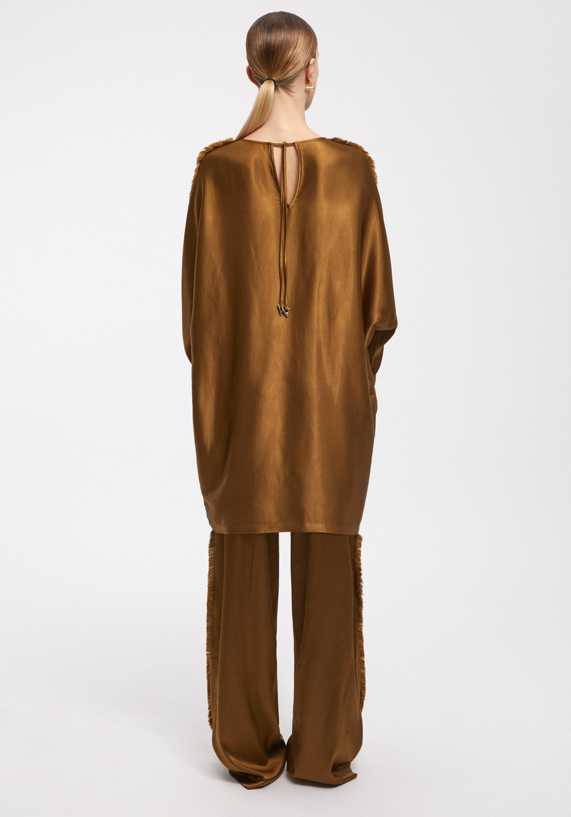 DITTI Satin long-sleeved dress with frayed seam 4