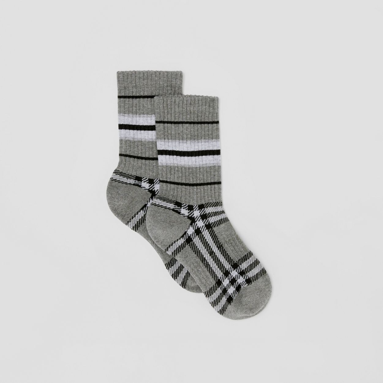 Check and Stripe Stretch Cotton Socks - 4