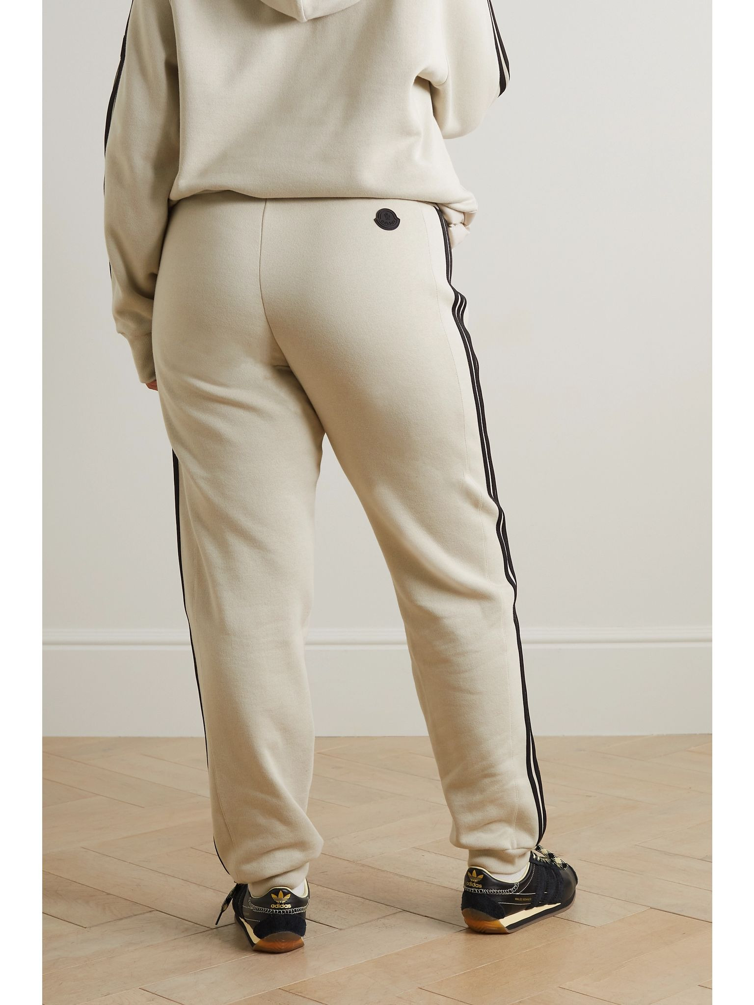 + adidas Originals shell-trimmed jersey wide-leg track pants Cream - 3
