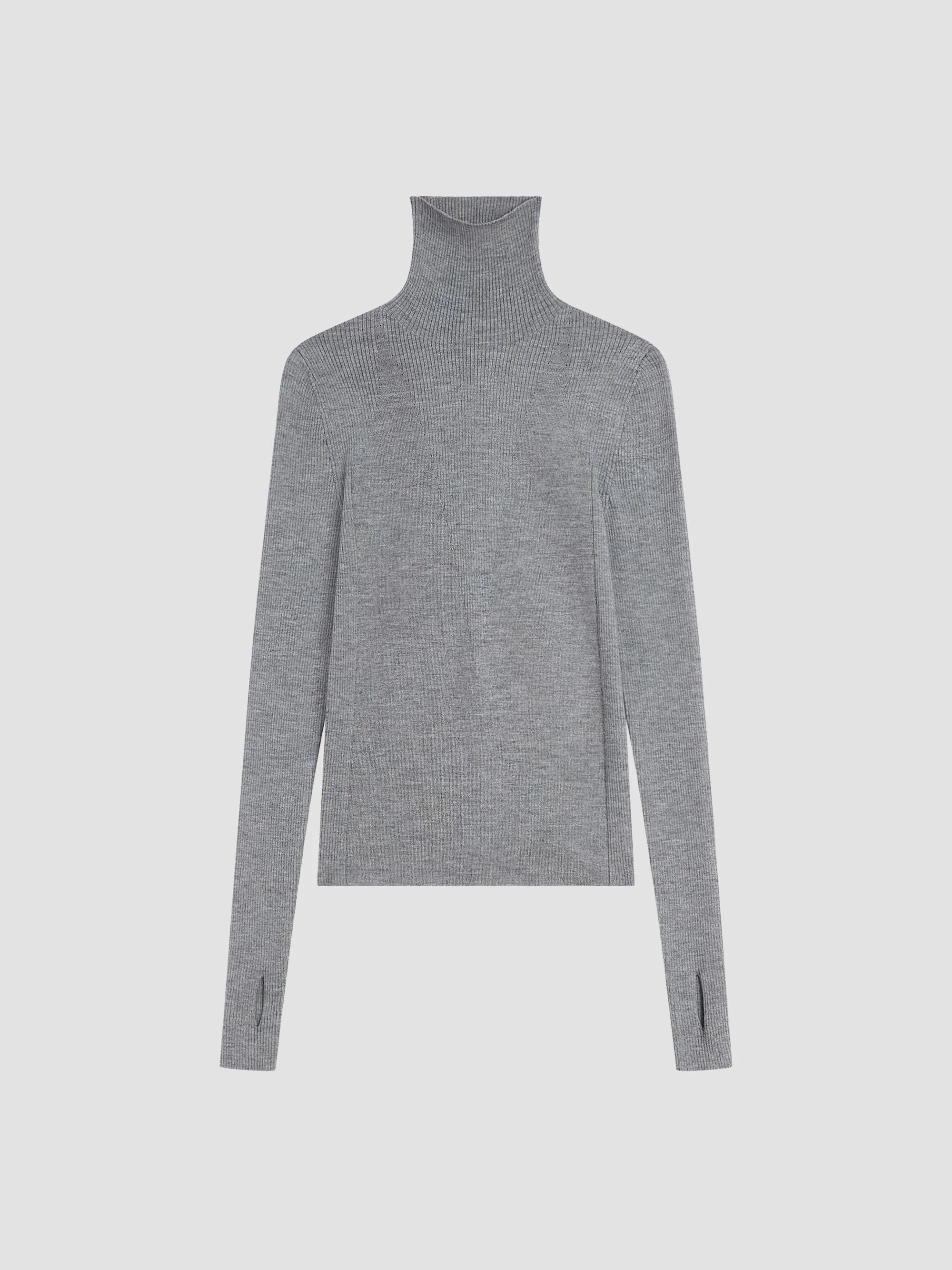 Women's Turtleneck Sweater in Wool and Silk - Dark Grey - 1