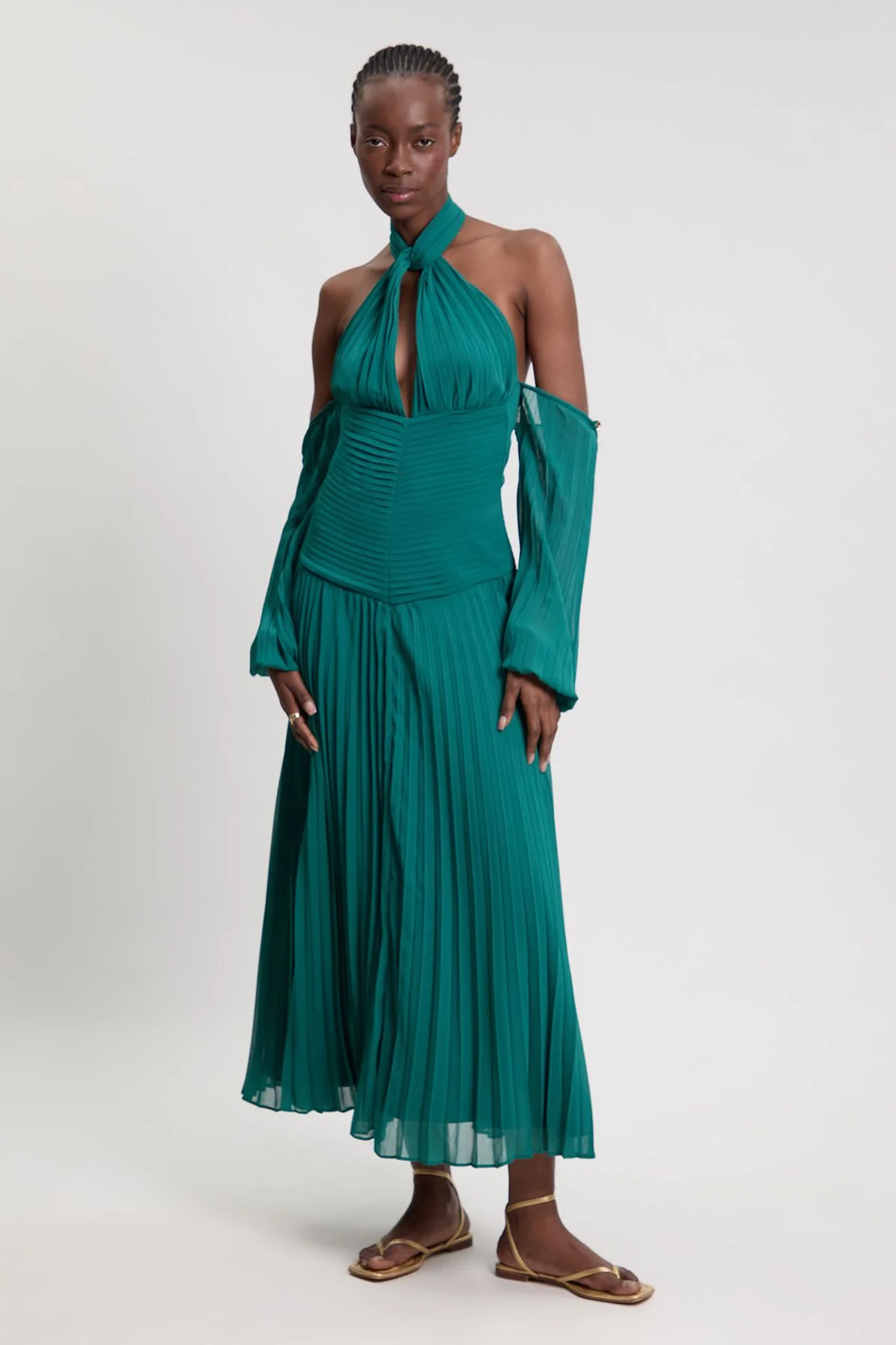 Crinkle Cold Shoulder Georgette Woven Maxi Dress - 1