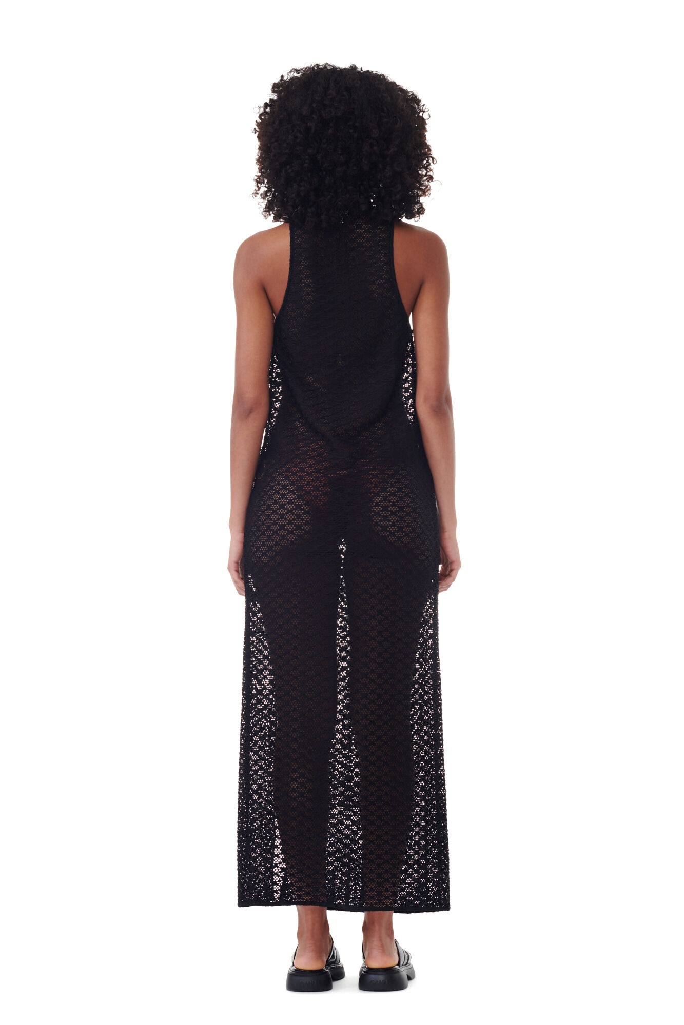 BLACK MESH LACE LONG DRESS - 5