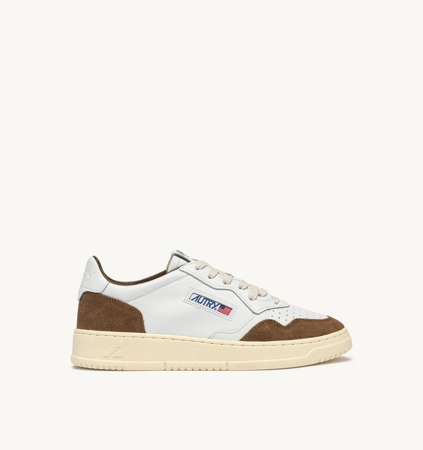 MEDALIST LOW SNEAKERS IN WHITE LEATHER AND TOBACCO SUEDE - 1