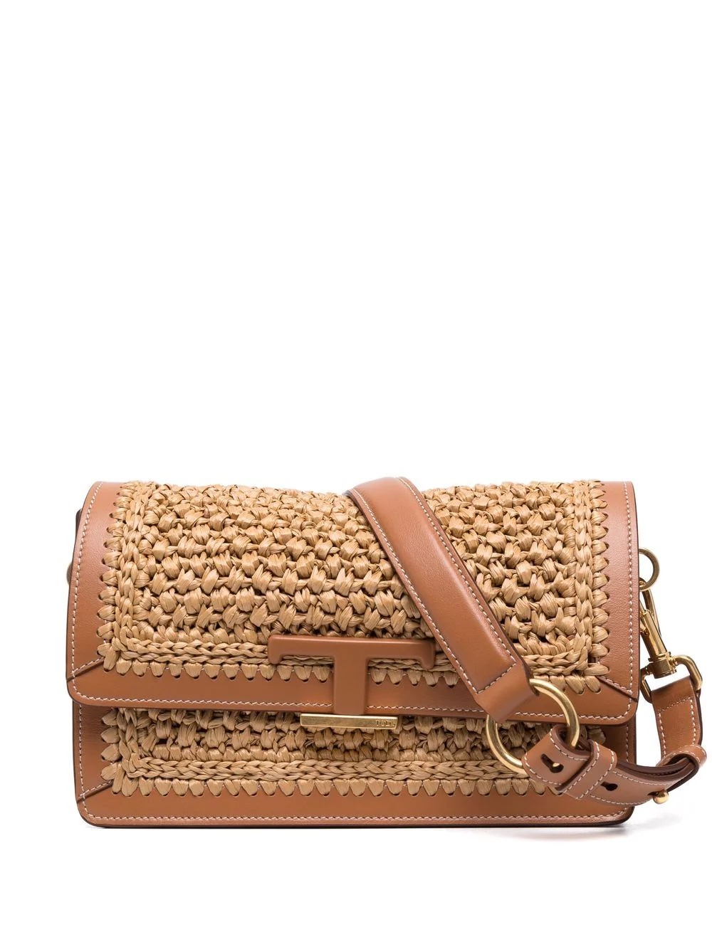 mini woven T-logo plaque crossbody bag - 1