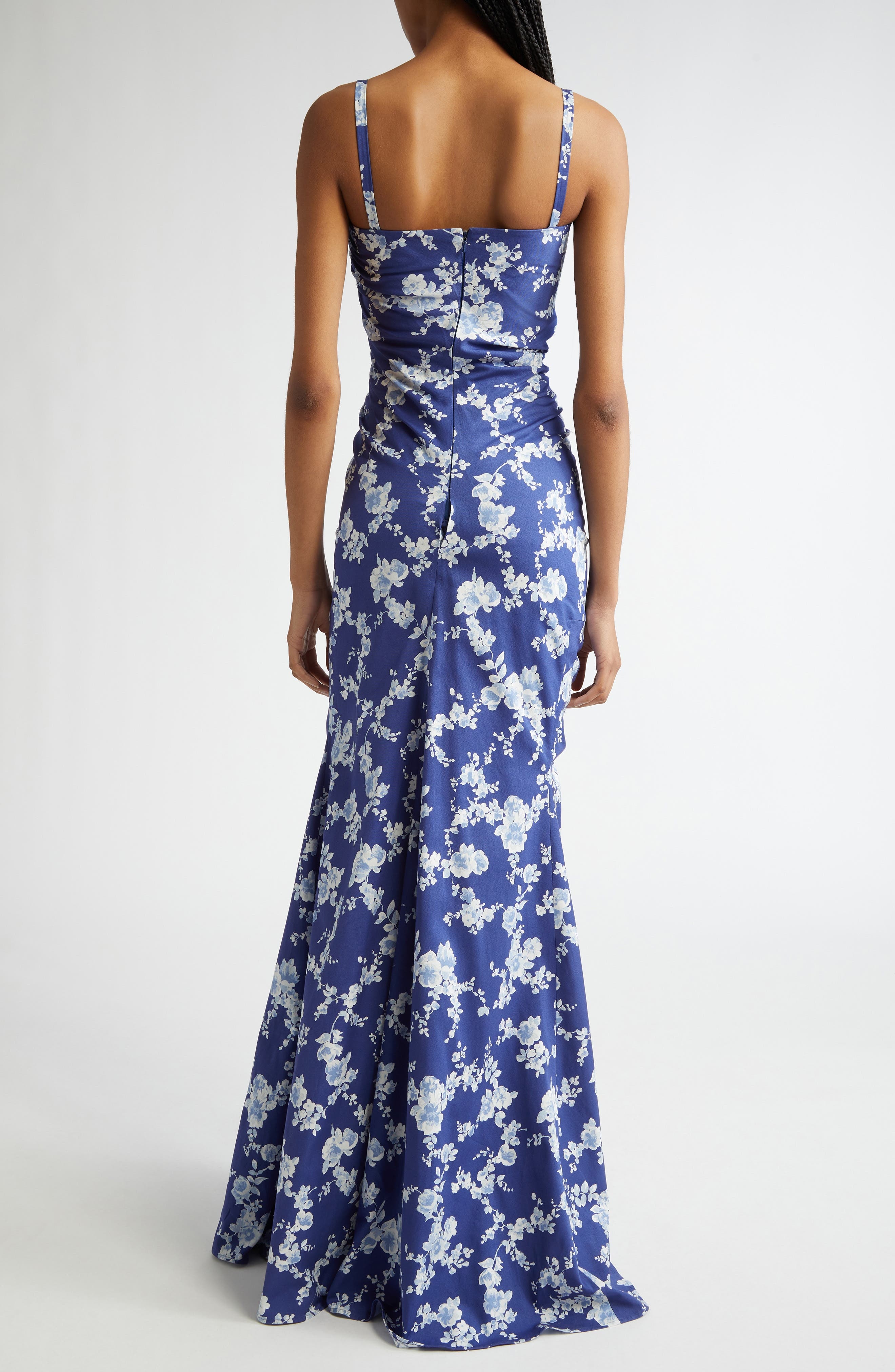 Carolina Herrera Floral Print Ruched Faille Gown in Nautilus Multi at Nordstrom - 2