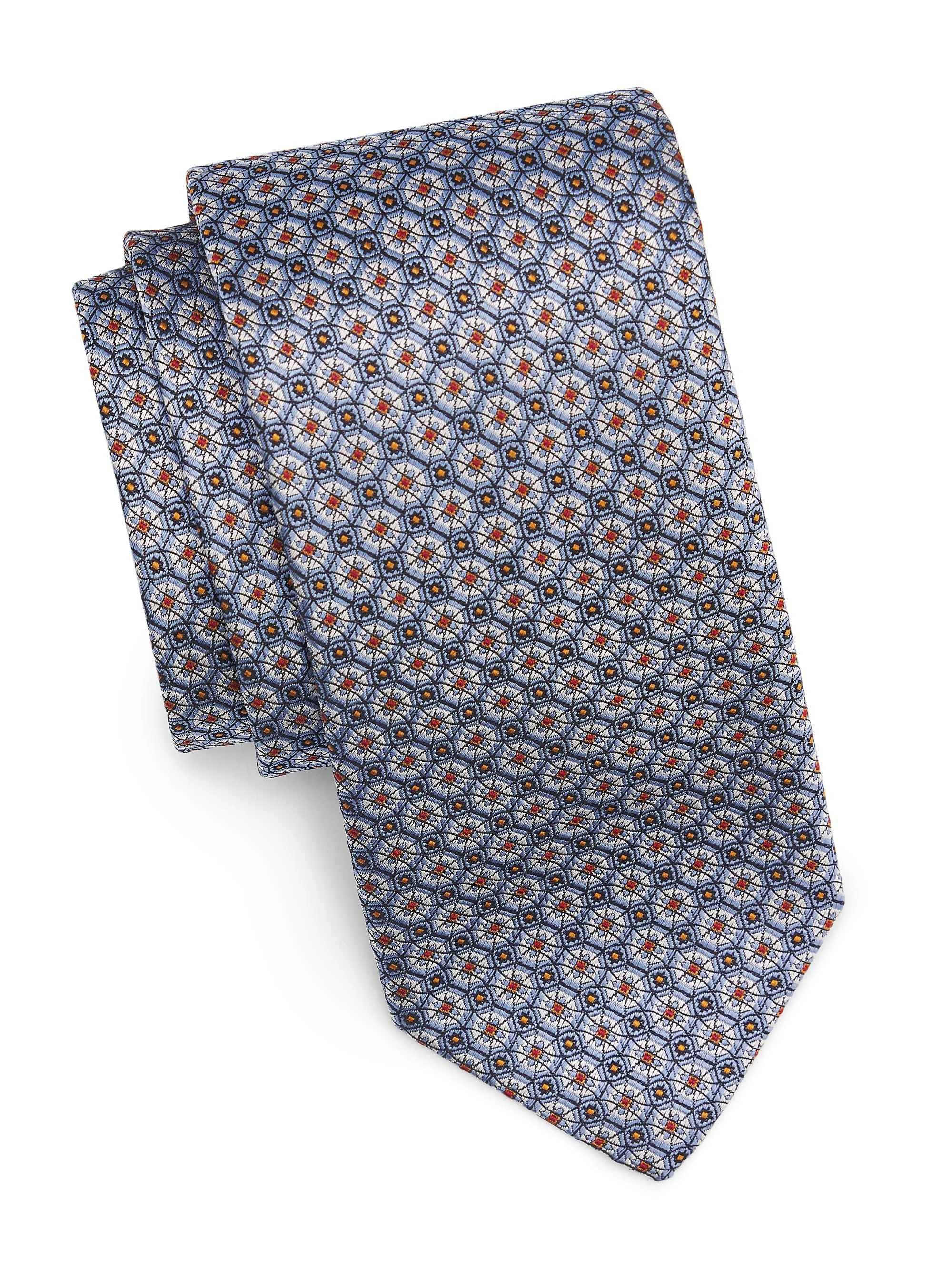 Men's Geometric Woven Silk Tie - Light Blue - 1
