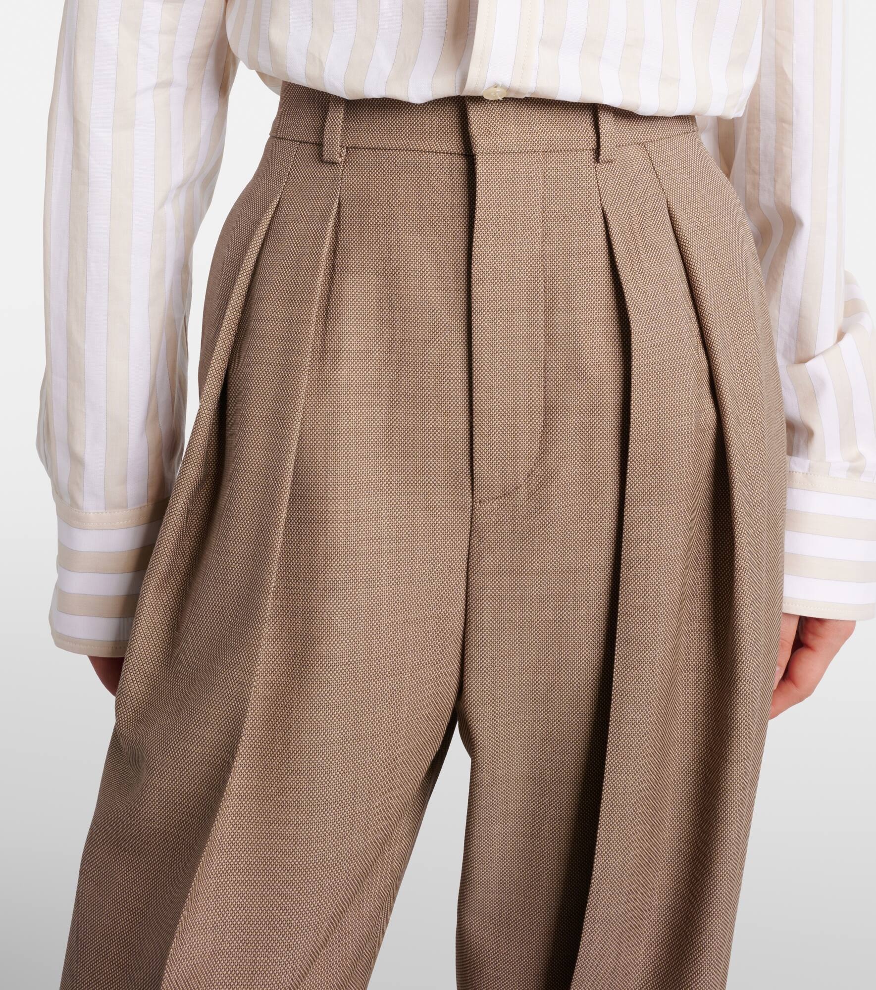 Pleated wool wide-leg pants - 4