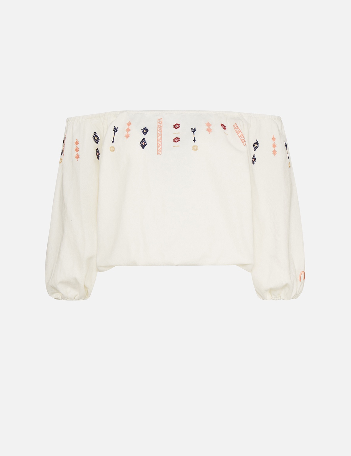 FOLKLORE PATTERN EMBROIDERED DENIM BLOUSE - 1