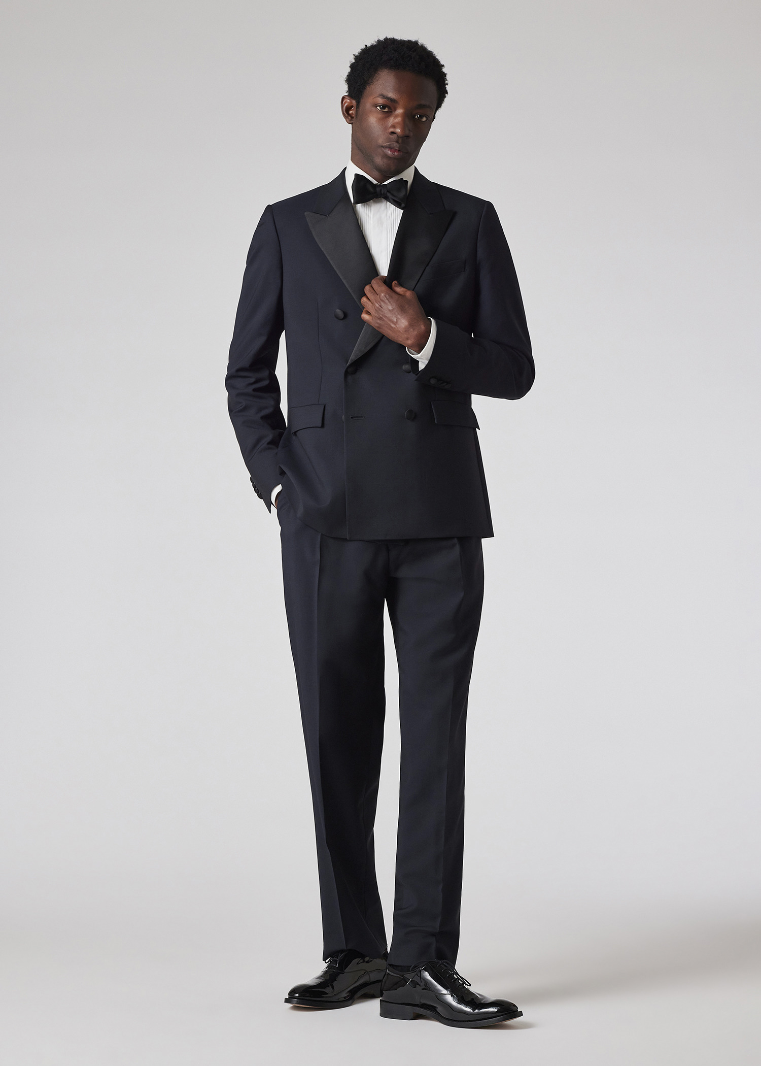Dark Navy Wool-Mohair Double-Breasted Evening Blazer - 6