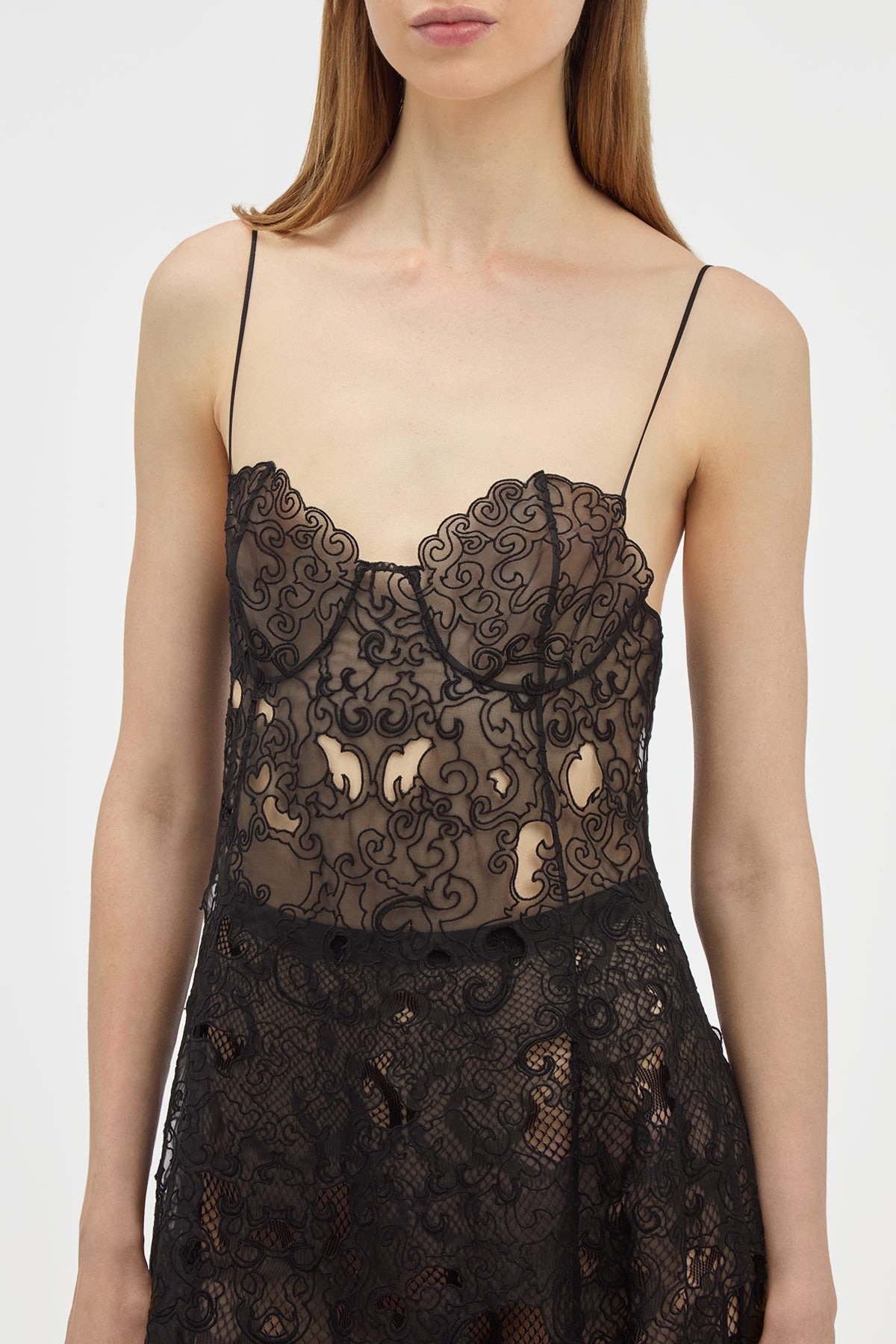 Luma Slip Midi Dress in Black Silk Organza Lace - 5
