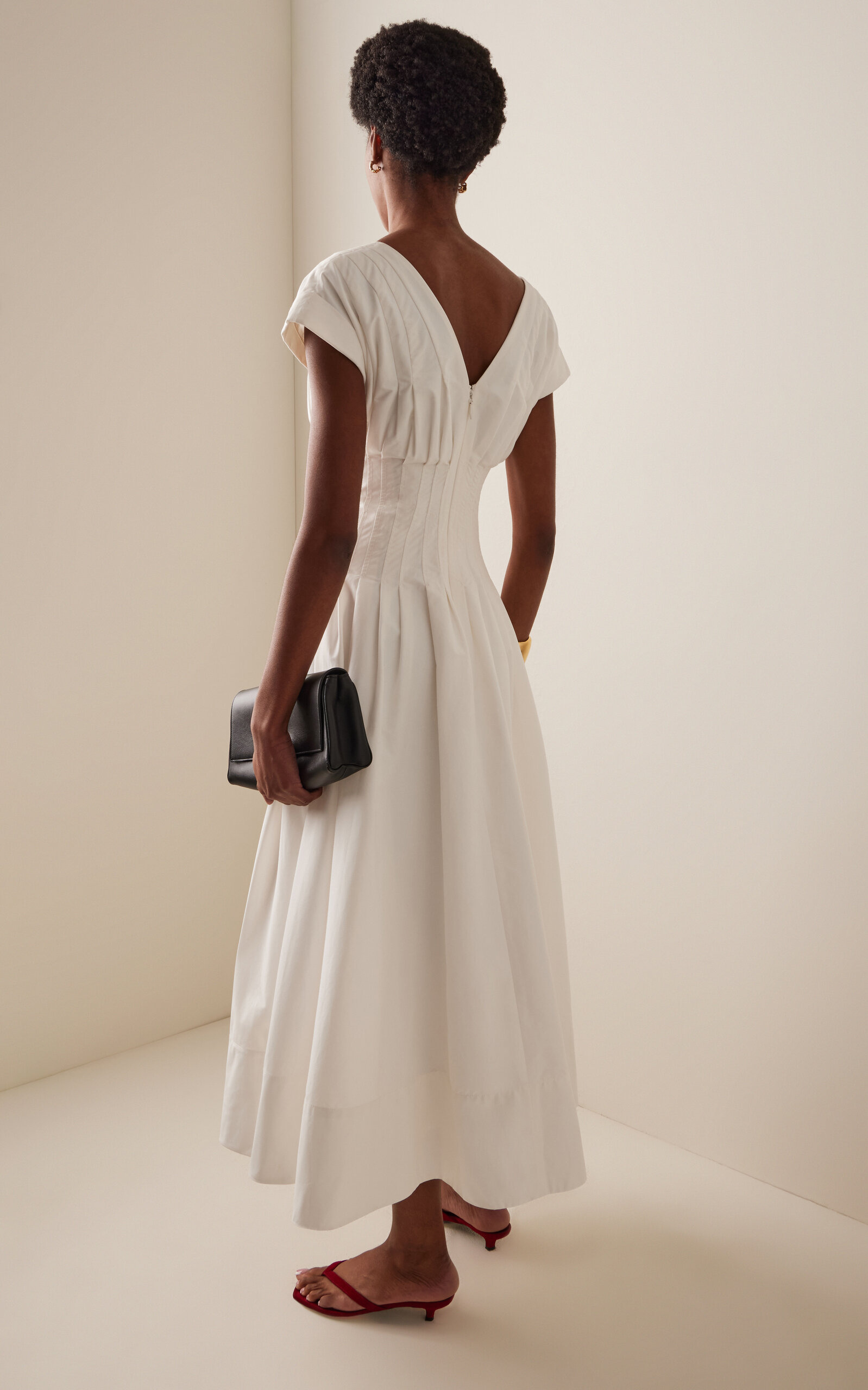 Nina Pleated Cotton-Blend Midi Dress white - 4