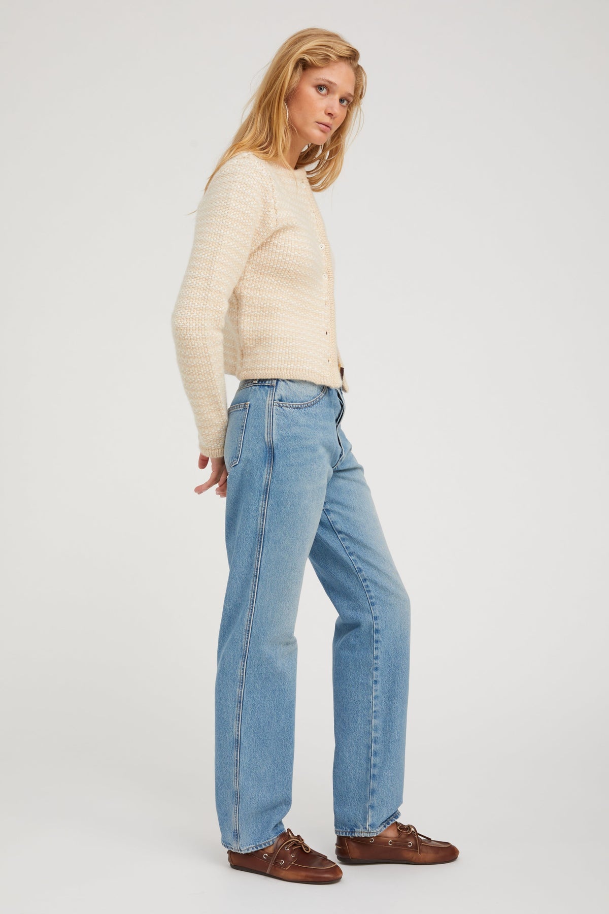 CREAMY BEIGE CASHMERE CHUNKY KNIT CARDIGAN - 4