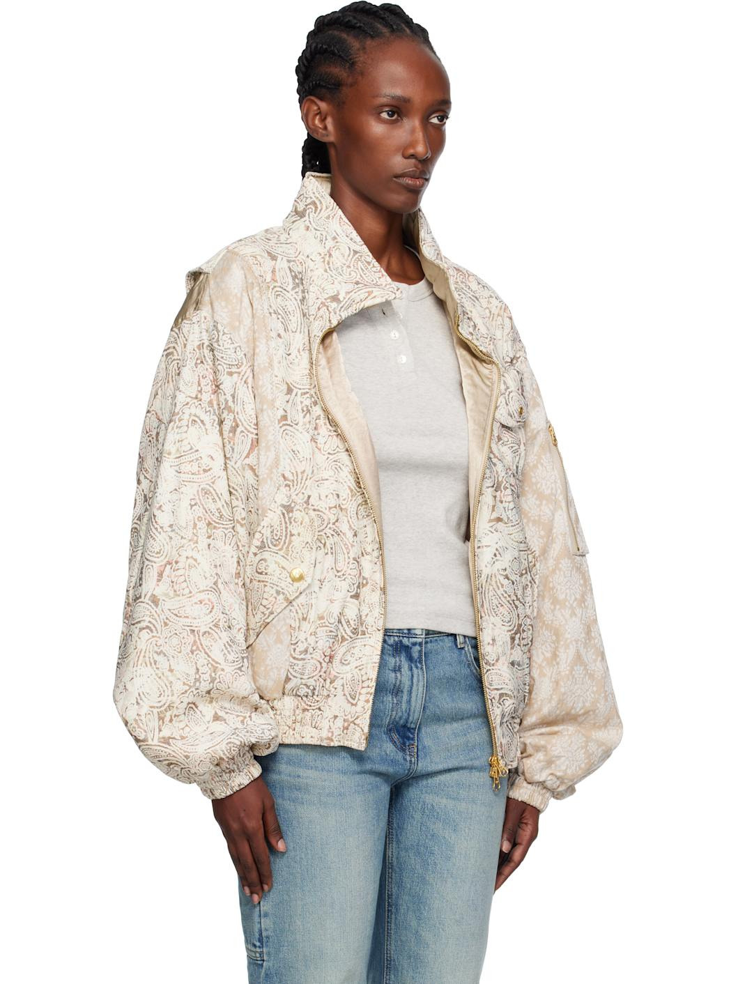 Beige Paisley Cargo Bomber Jacket - 2