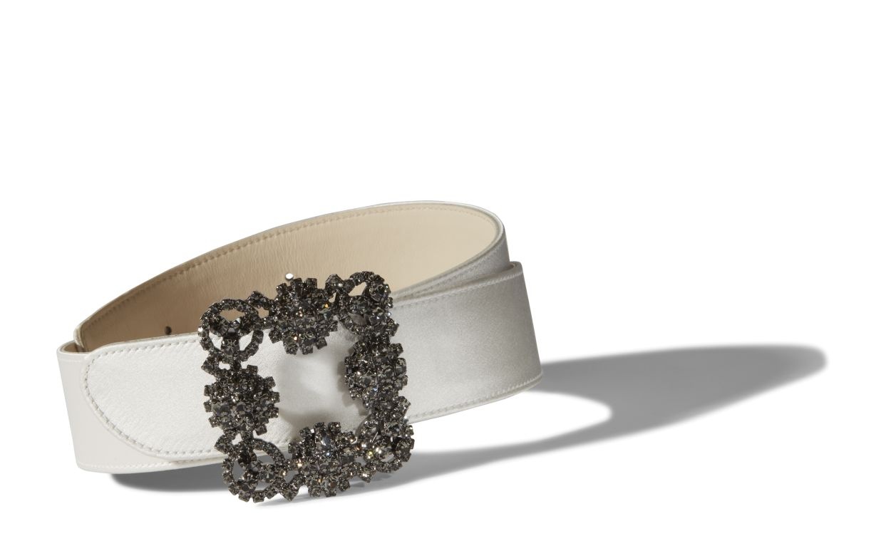 Off-White Satin Crystal Buckled Belt - 2