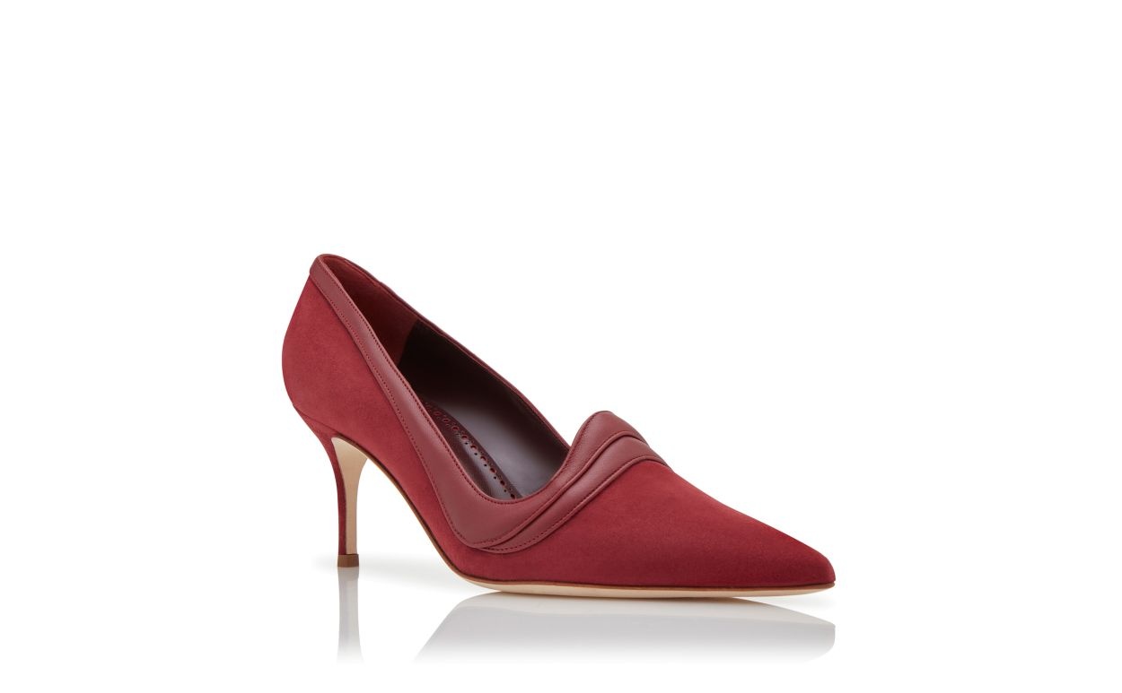 Dark Red Suede Pointed Toe Pumps - 3