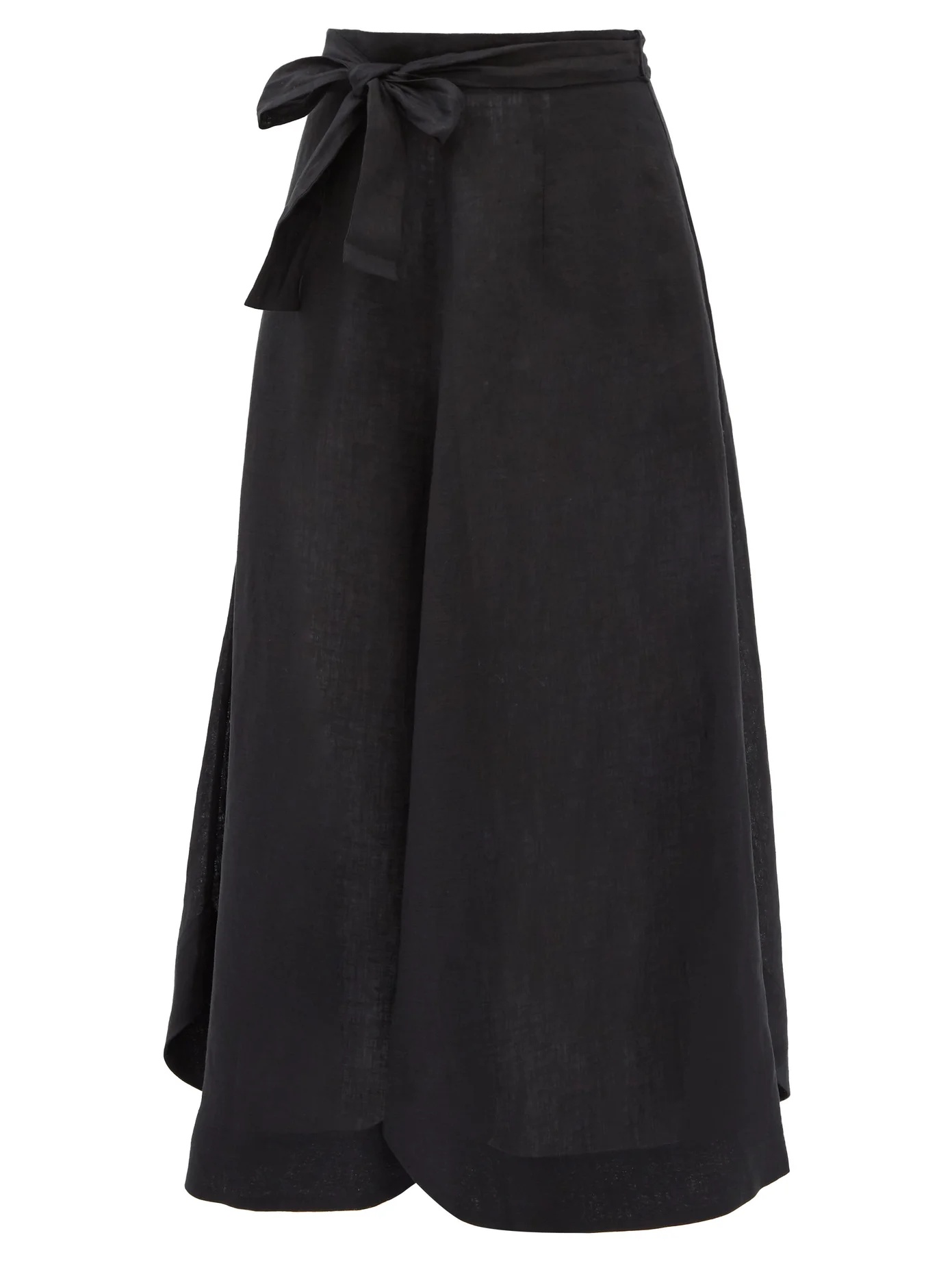 Belted scalloped-hem canvas midi skirt - 1