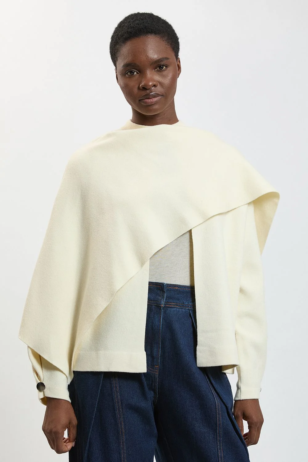 Knitted Cape Top With Scarf Detail - 1