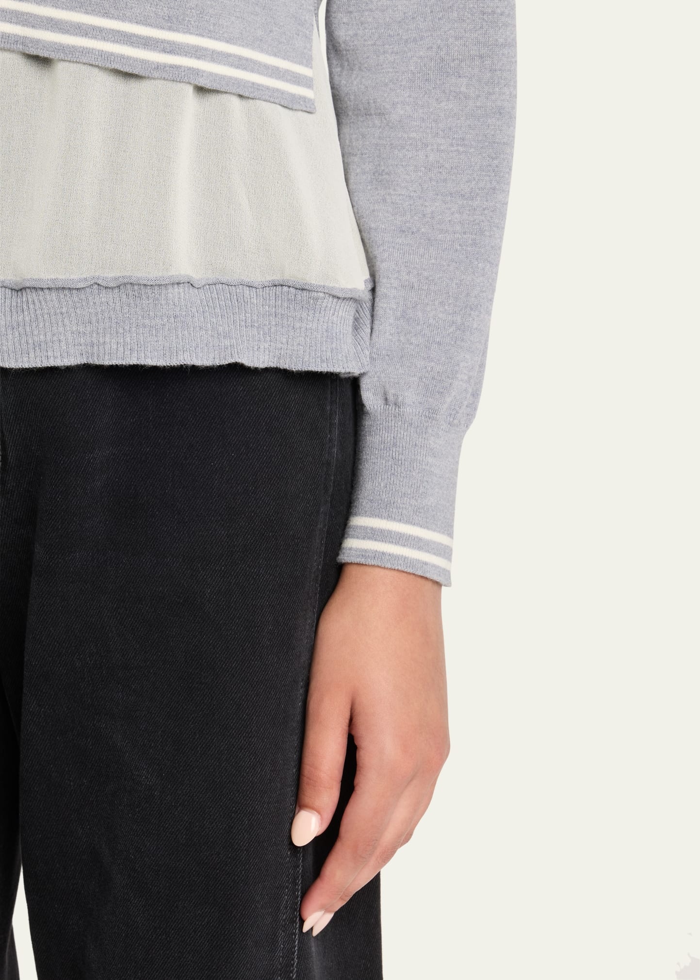Chiffon-Trim V-Neck Cardigan - 5