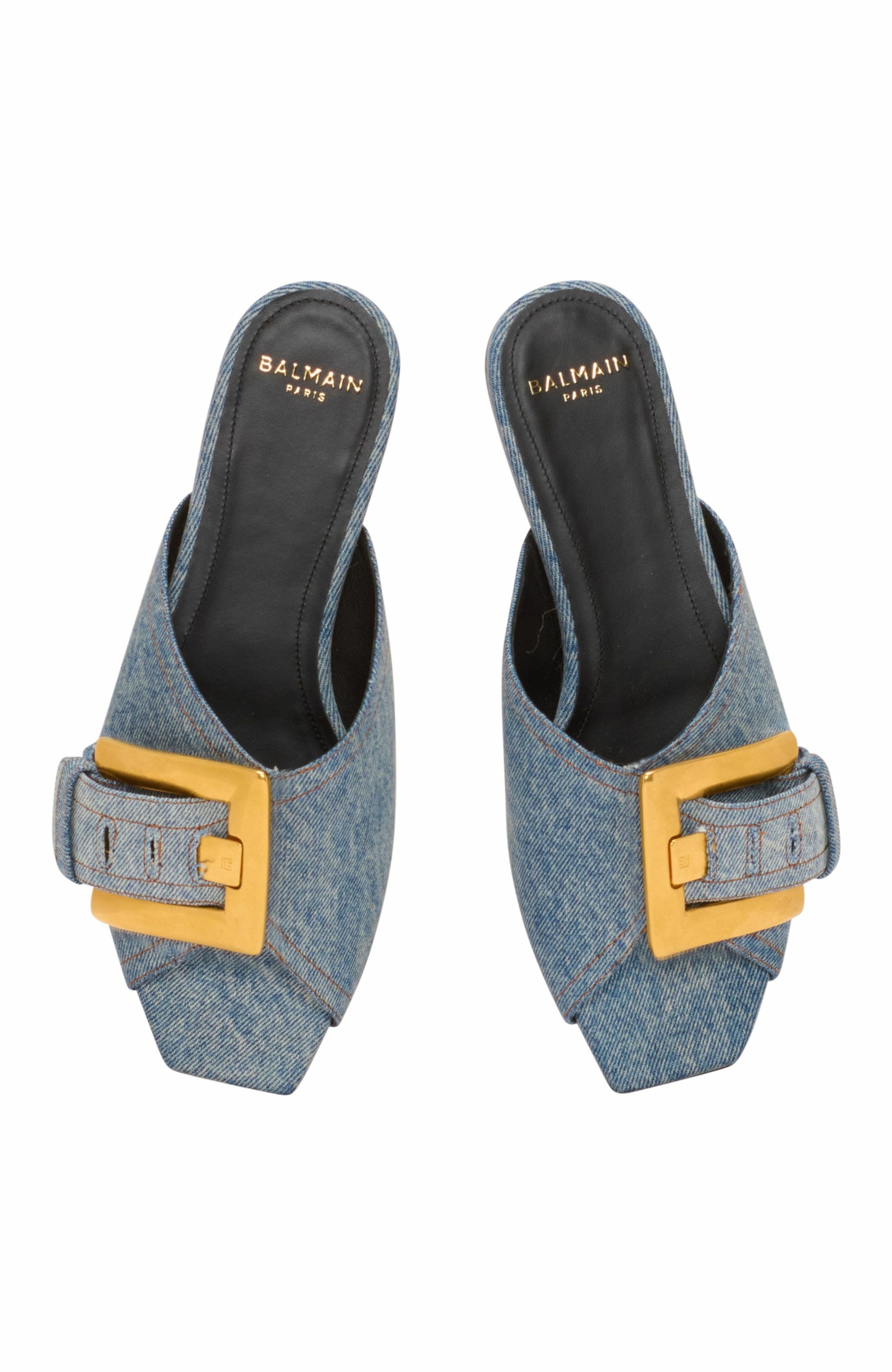 Balmain Anthem flat denim sandals in Blue at Nordstrom - 5