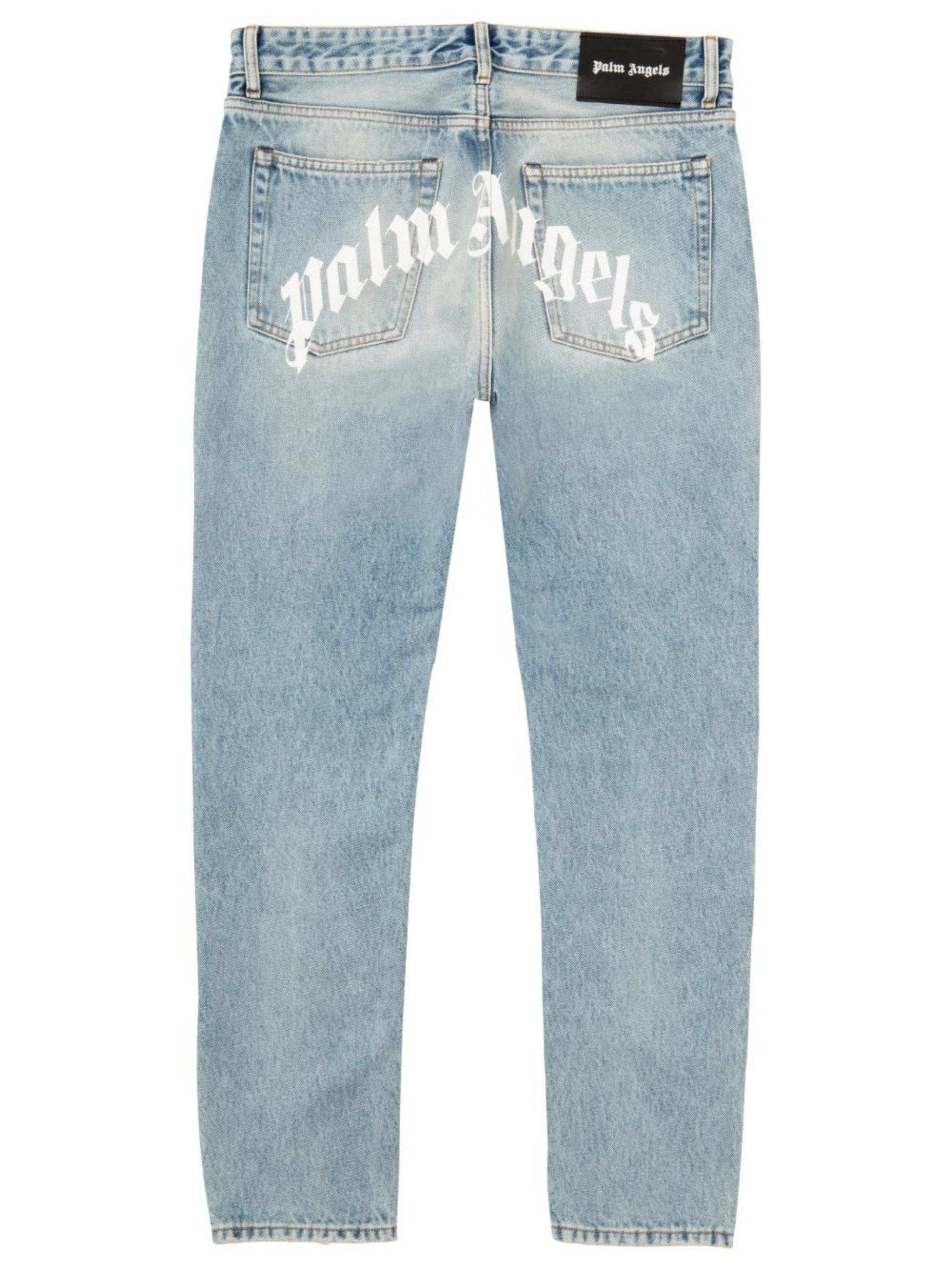curved-logo print jeans - 7