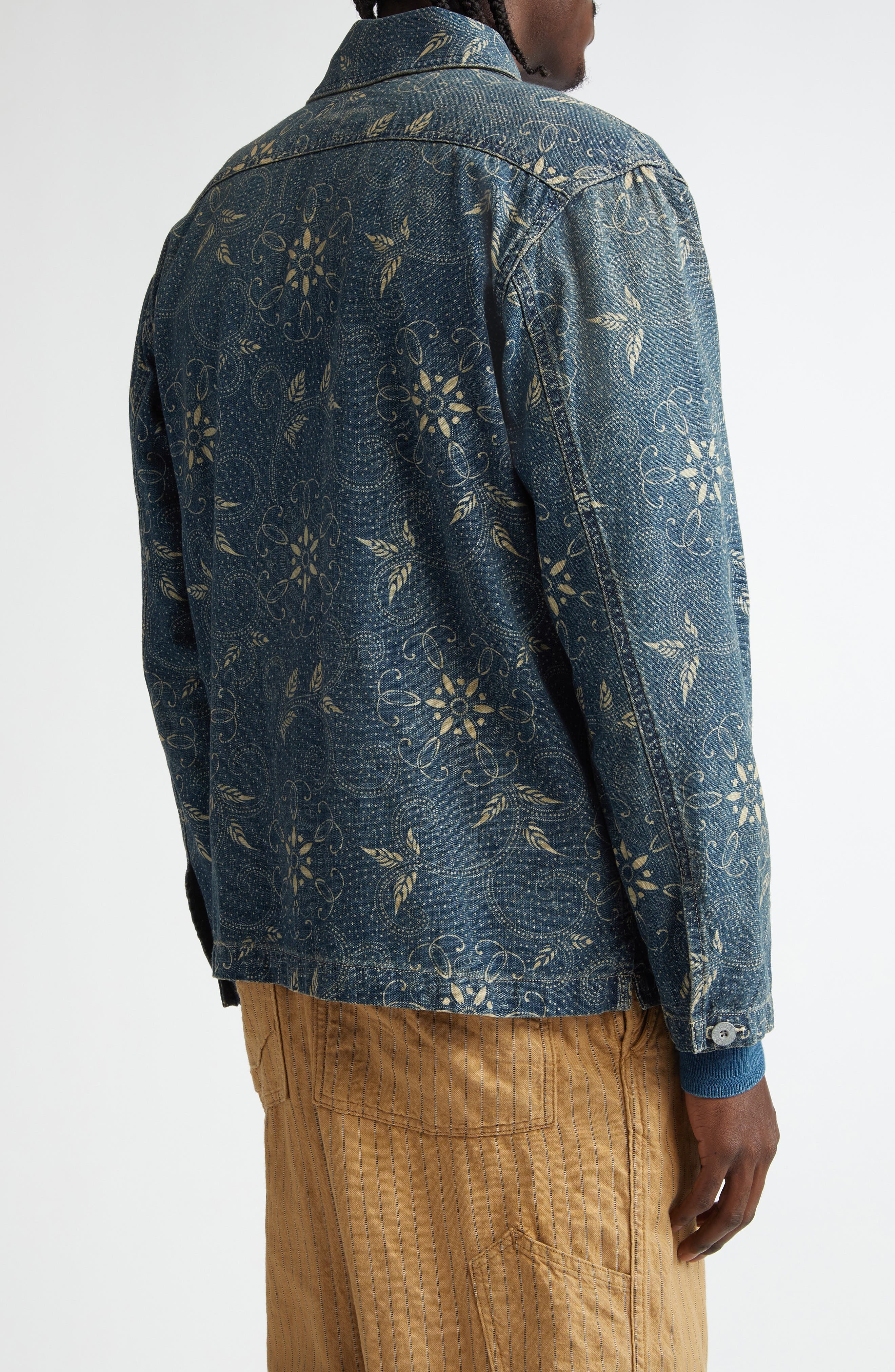 Double RL Indigo Print Woven Overshirt in Rl-748 Indigo/White Multi at Nordstrom - 3