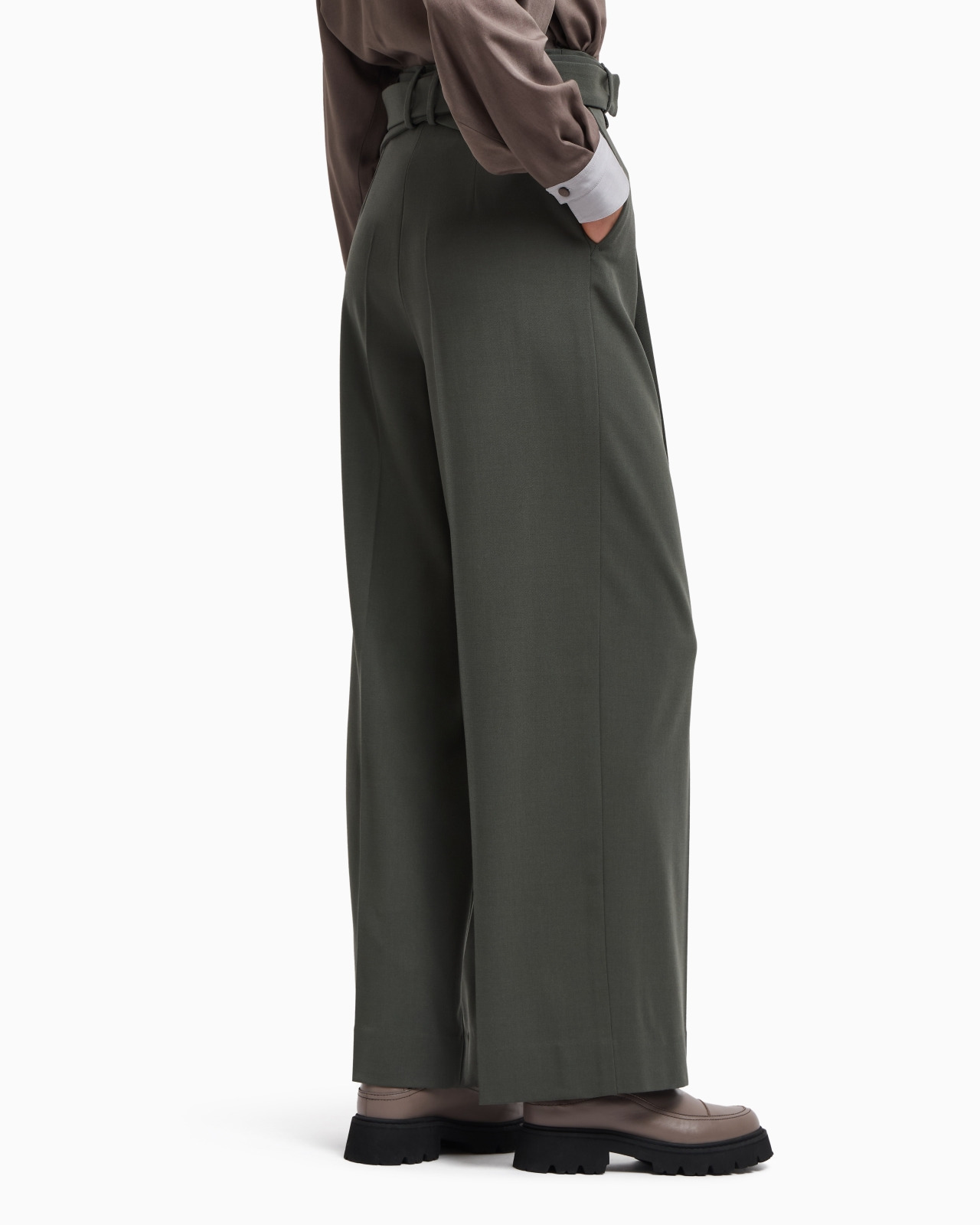 BARATHEA WOOL TROUSERS WITH A BELT - 3
