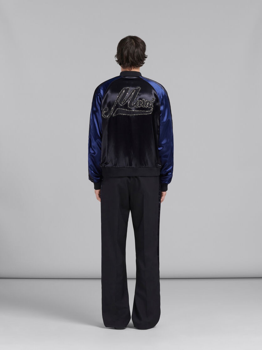 BLACK SATIN BOMBER WITH BEADED LOGOS - 3