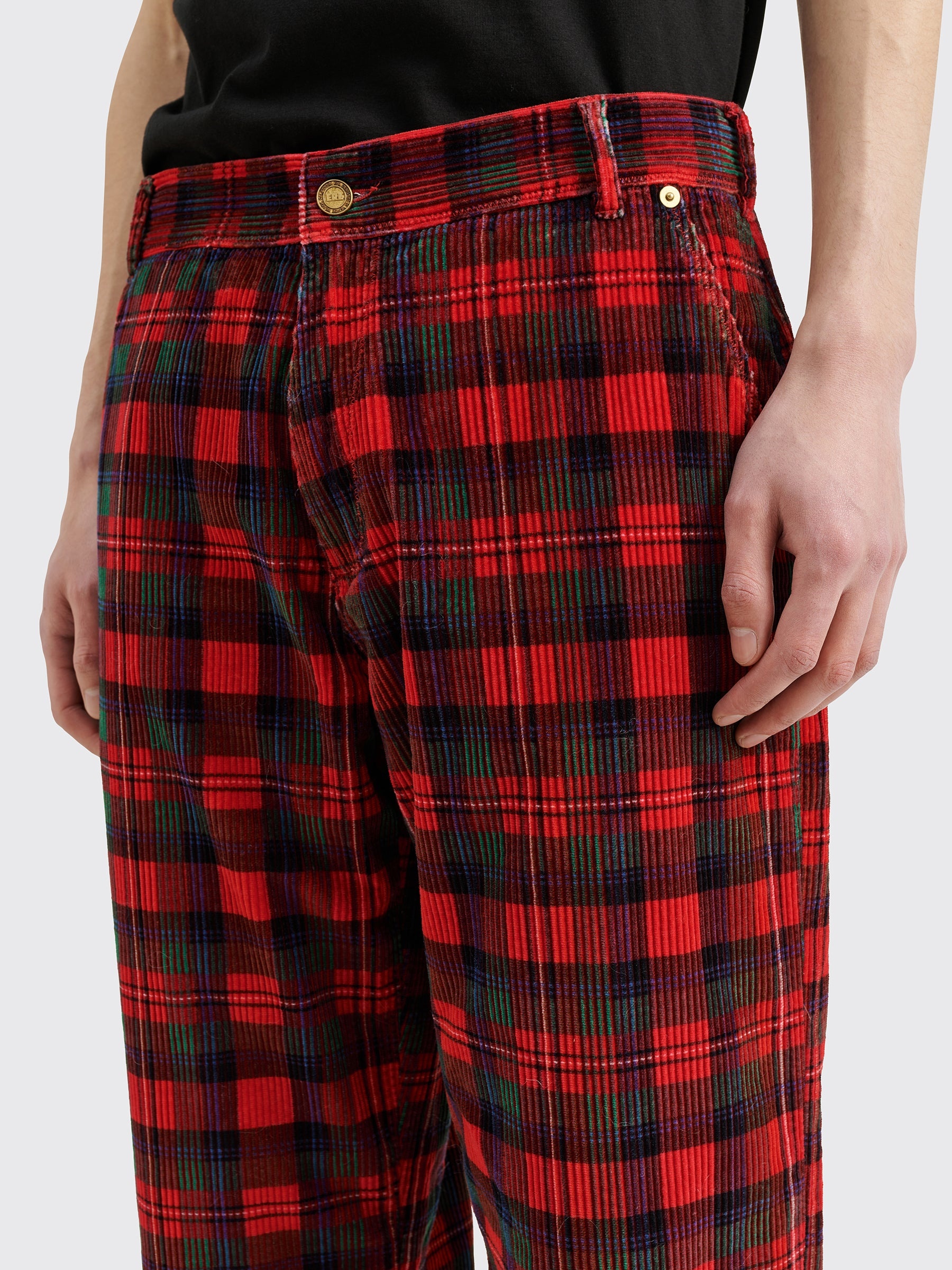 ERL PLAID CORDUROY PANTS RED - 4