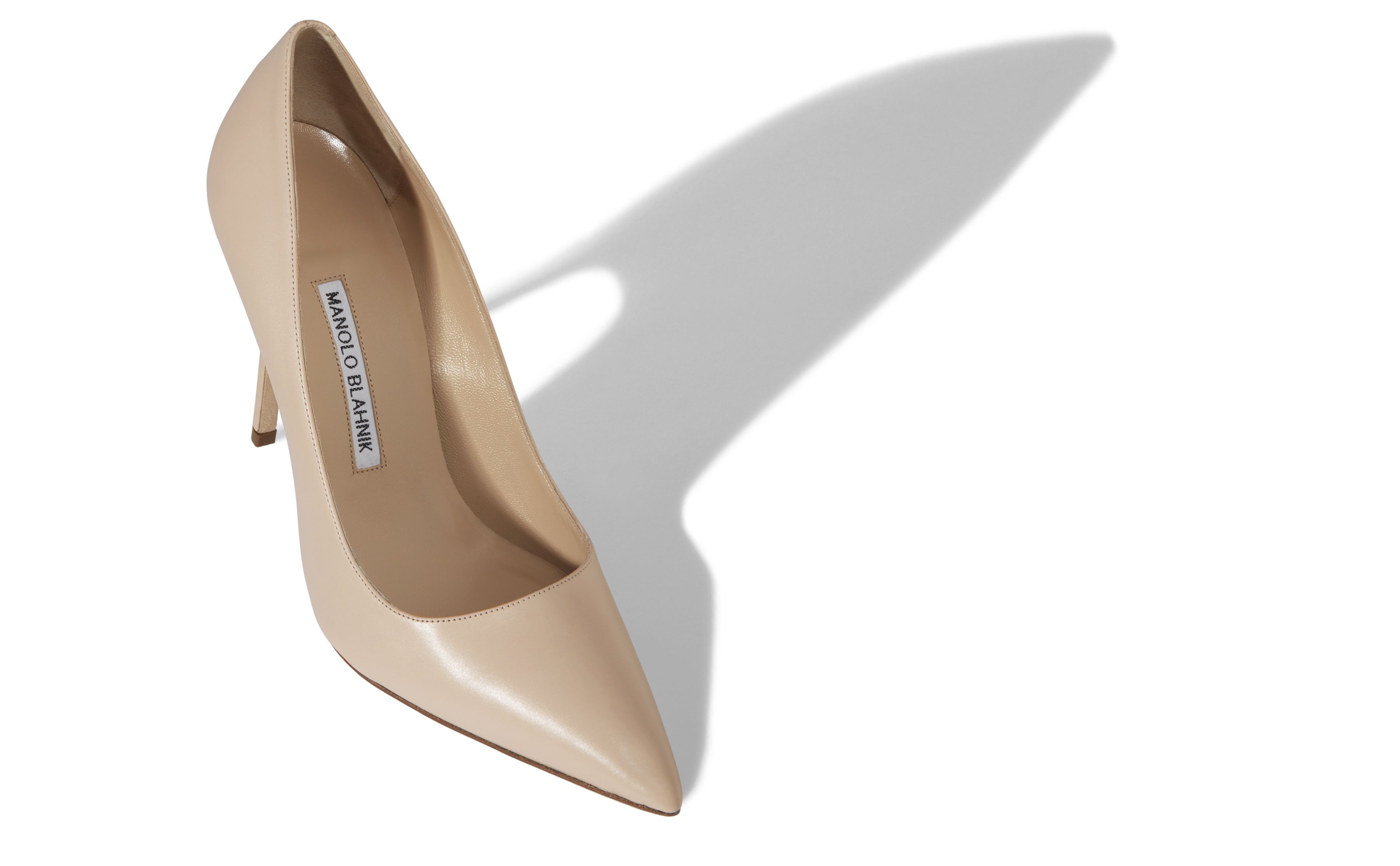 Taupe Calf Leather Pointed Toe Pumps - 2