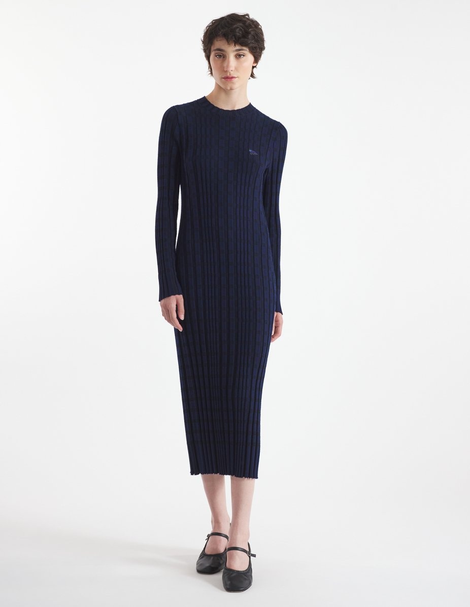 CHECKED RIBBED LONG DRESS - 3