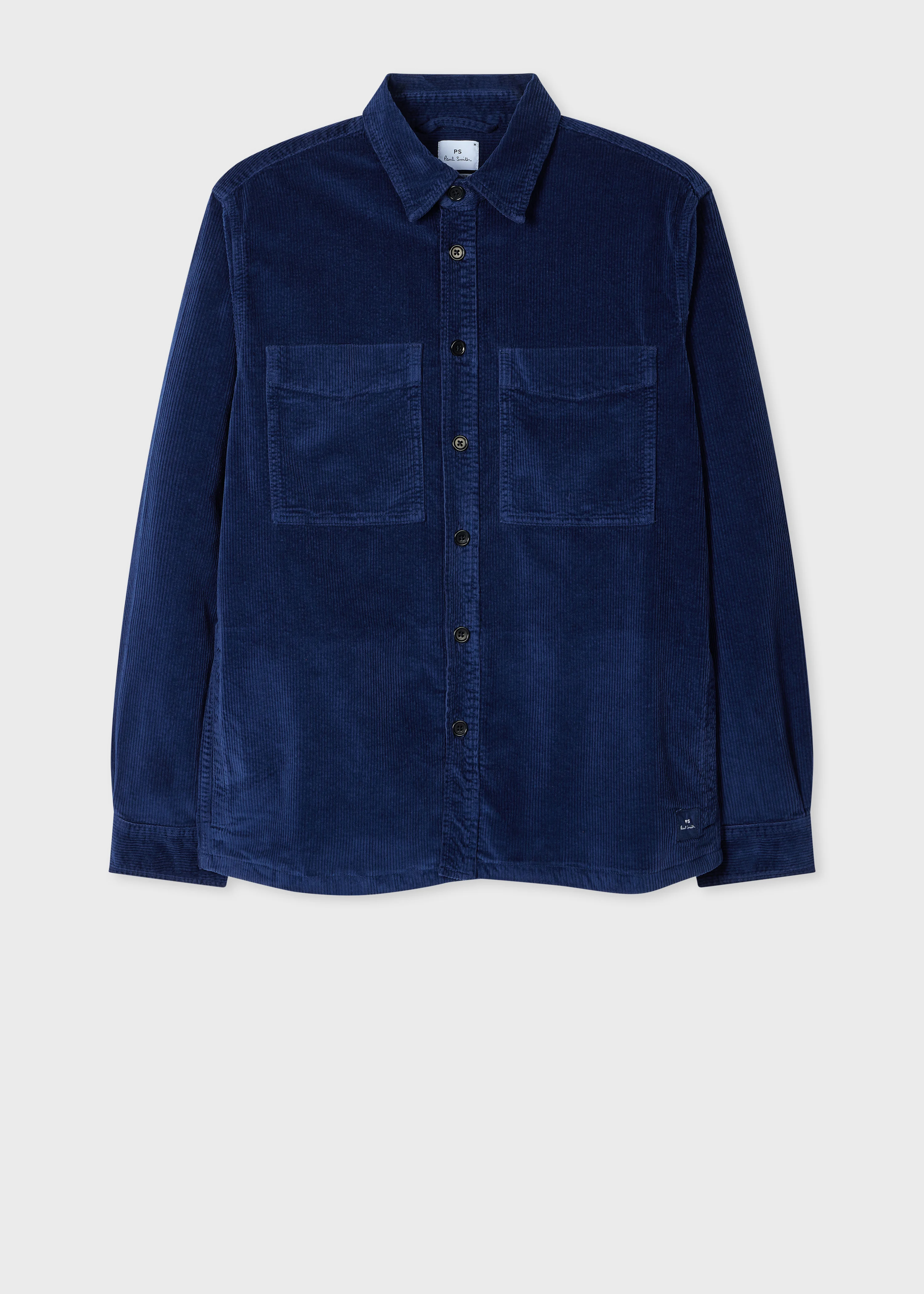 Dark Blue Corduroy Patch-Pocket Overshirt - 1