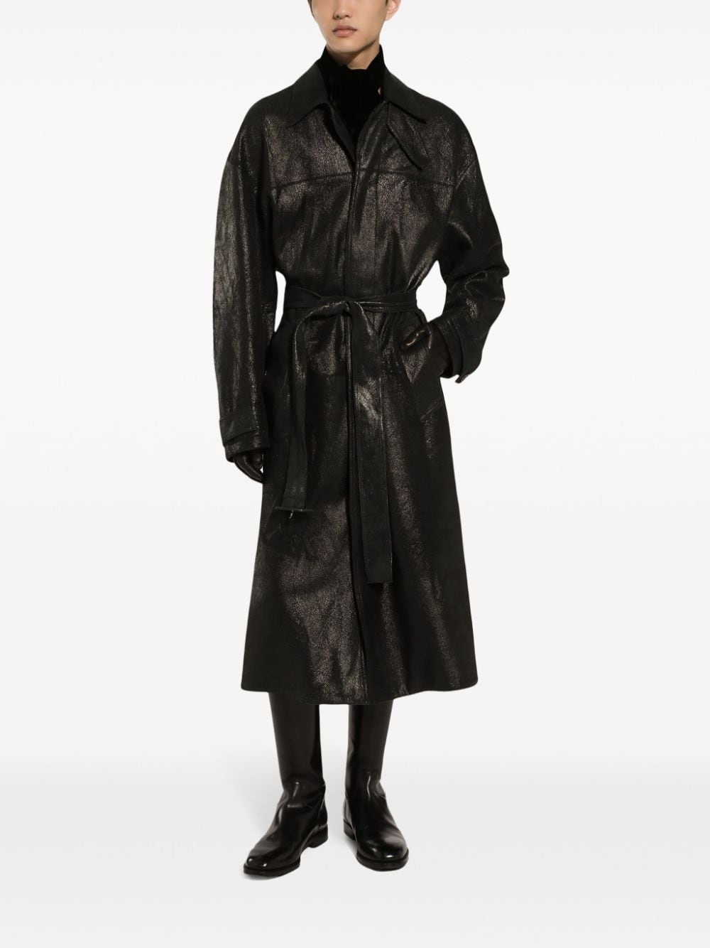 belted leather coat - 2