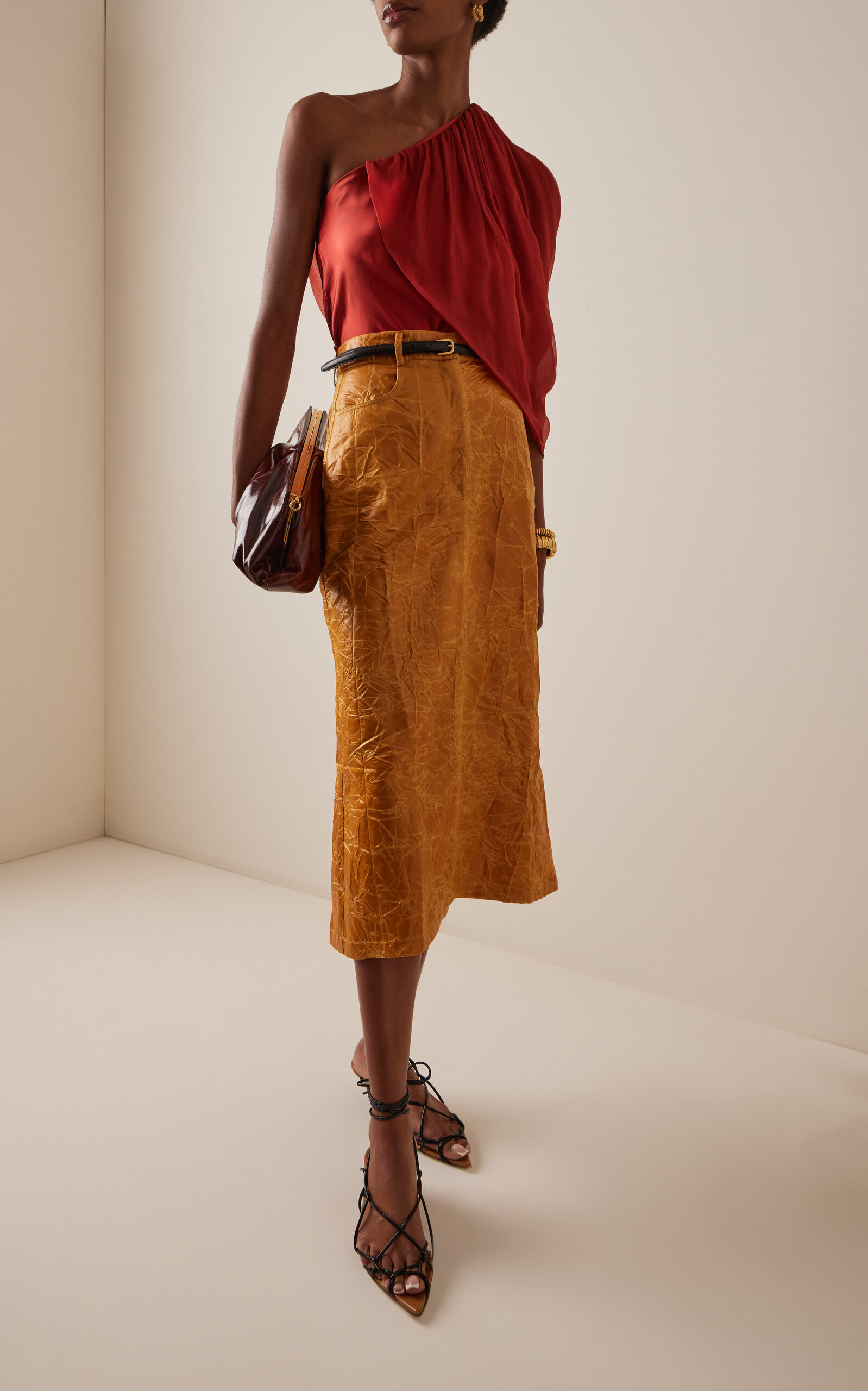 Adil Asymmetric Stretch-Silk Blouse orange - 3