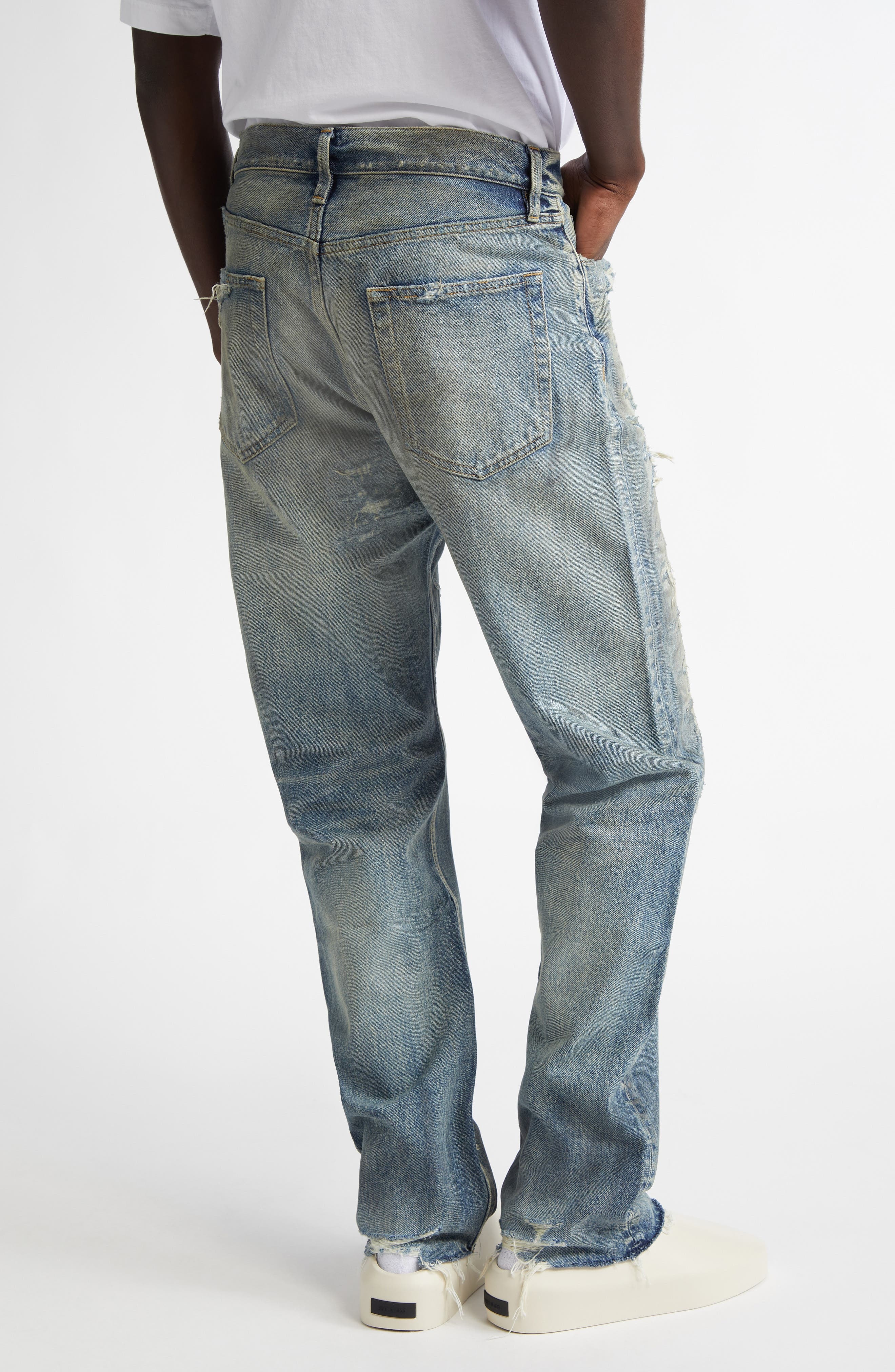 Fear of God Distressed Straight Leg Jeans in Reparied Vintage Indigo at Nordstrom - 3