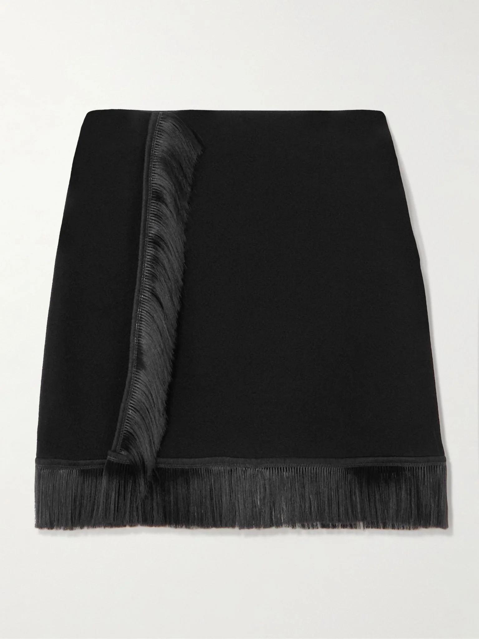 Fringed wrap-effect crepe mini skirt Black - 1