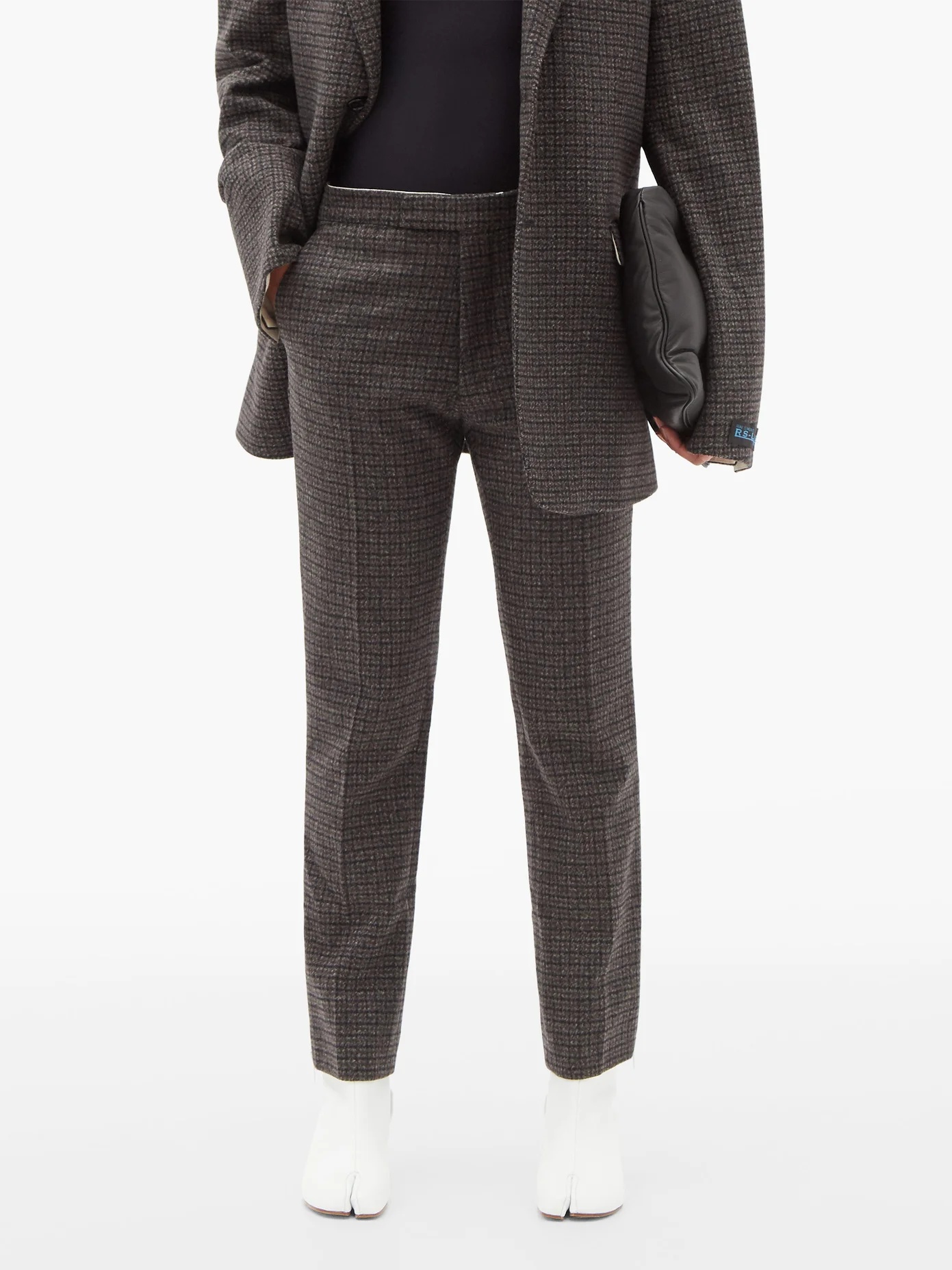 Zip-cuff check wool-blend tailored trousers - 6